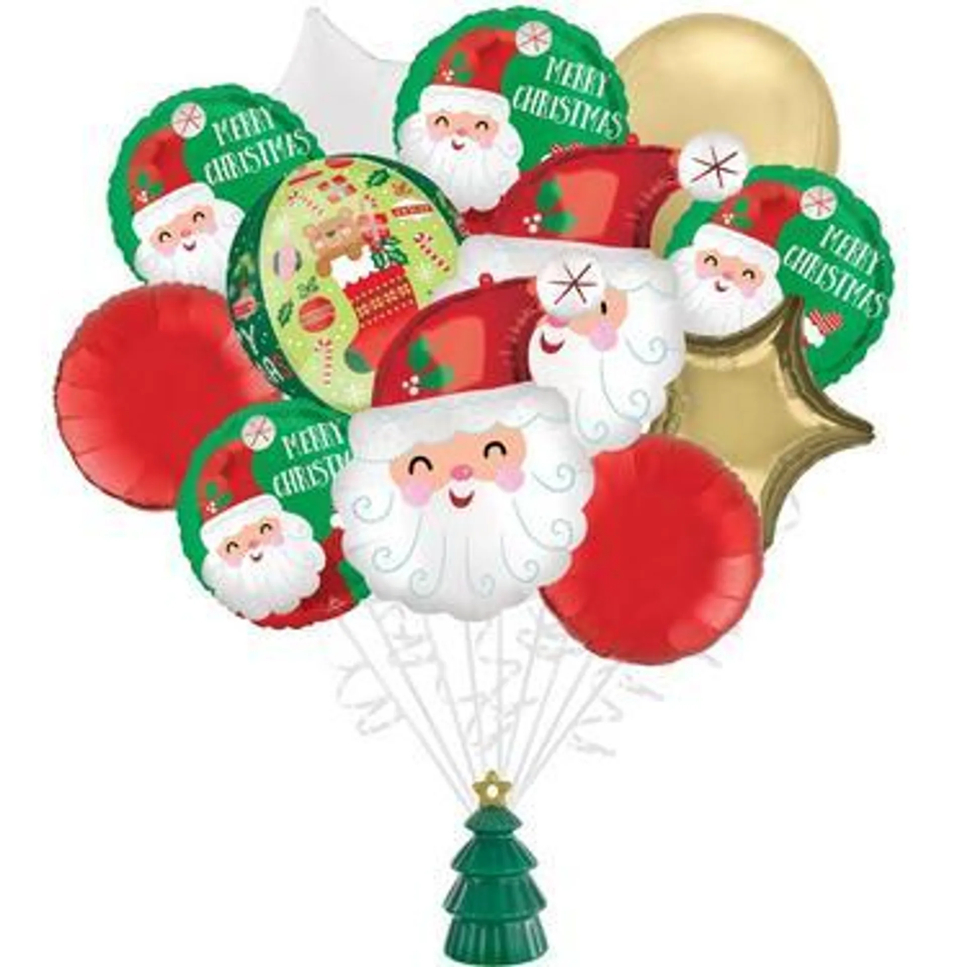 Premium Smiley Santa Foil Balloon Bouquet with Balloon Weight, 13pc