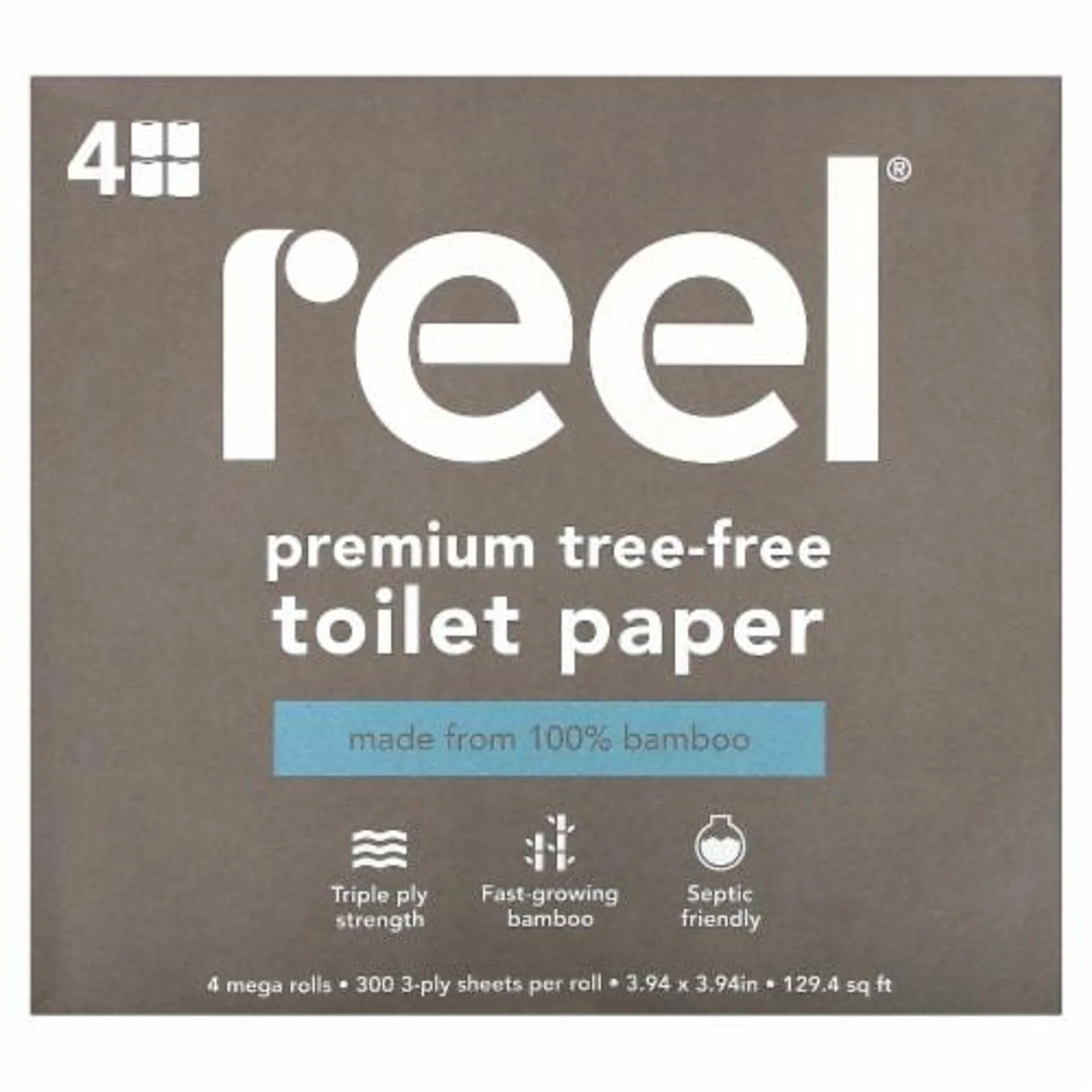 Reel Premium Tree-Free Toilet Paper - 4 Mega Rolls