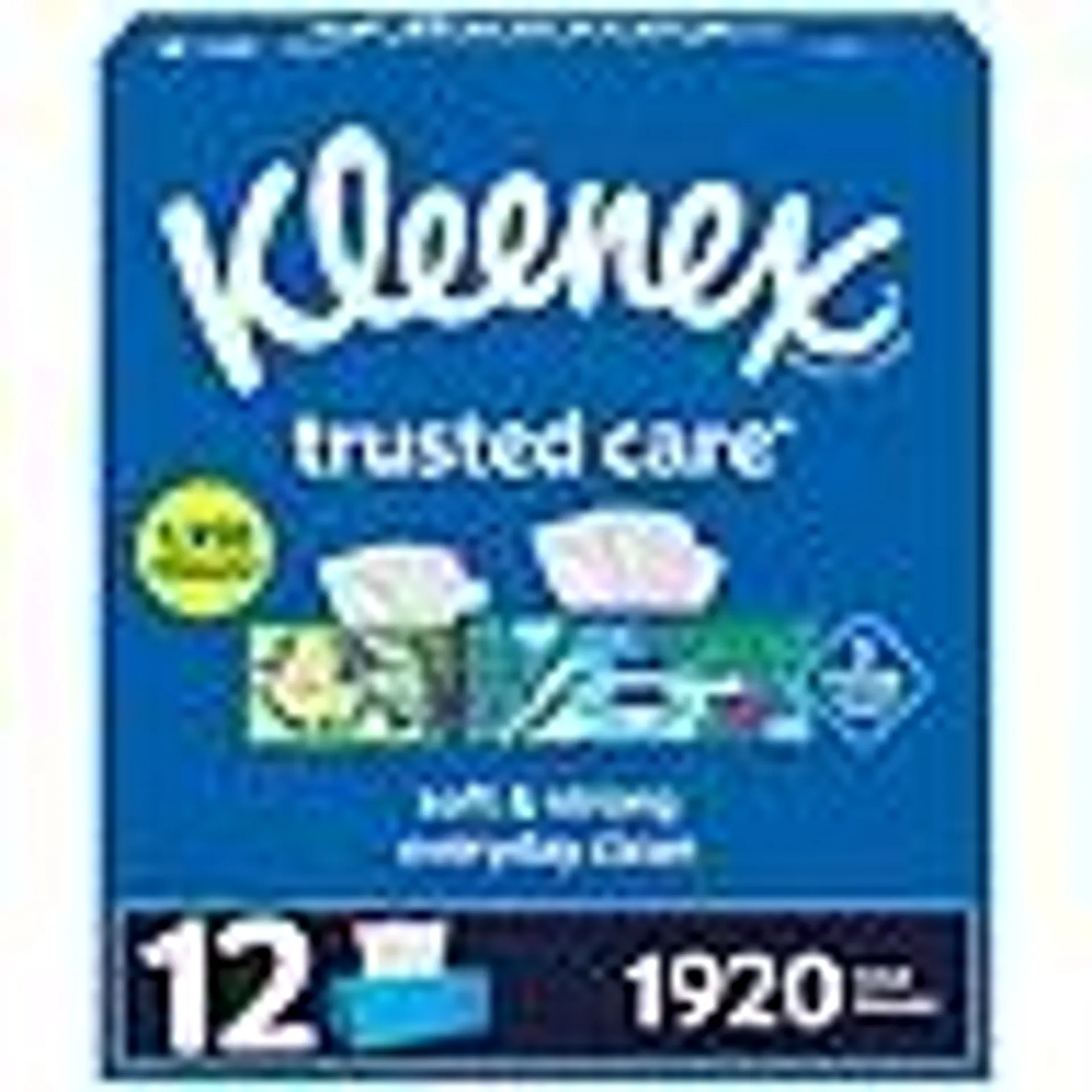 Kleenex Trusted Care 2-ply Facial Tissues, Flat Boxes 160 tissues/box, 12 boxes