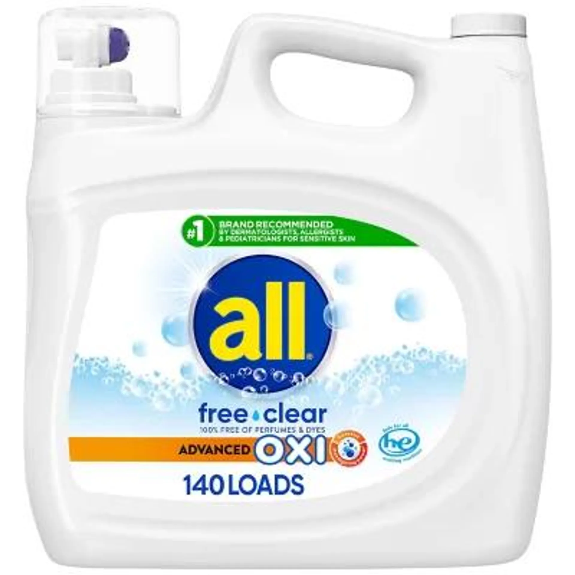 all Free Clear Liquid Laundry Detergent, Advanced Oxi, 140 loads, 250 fl. oz.