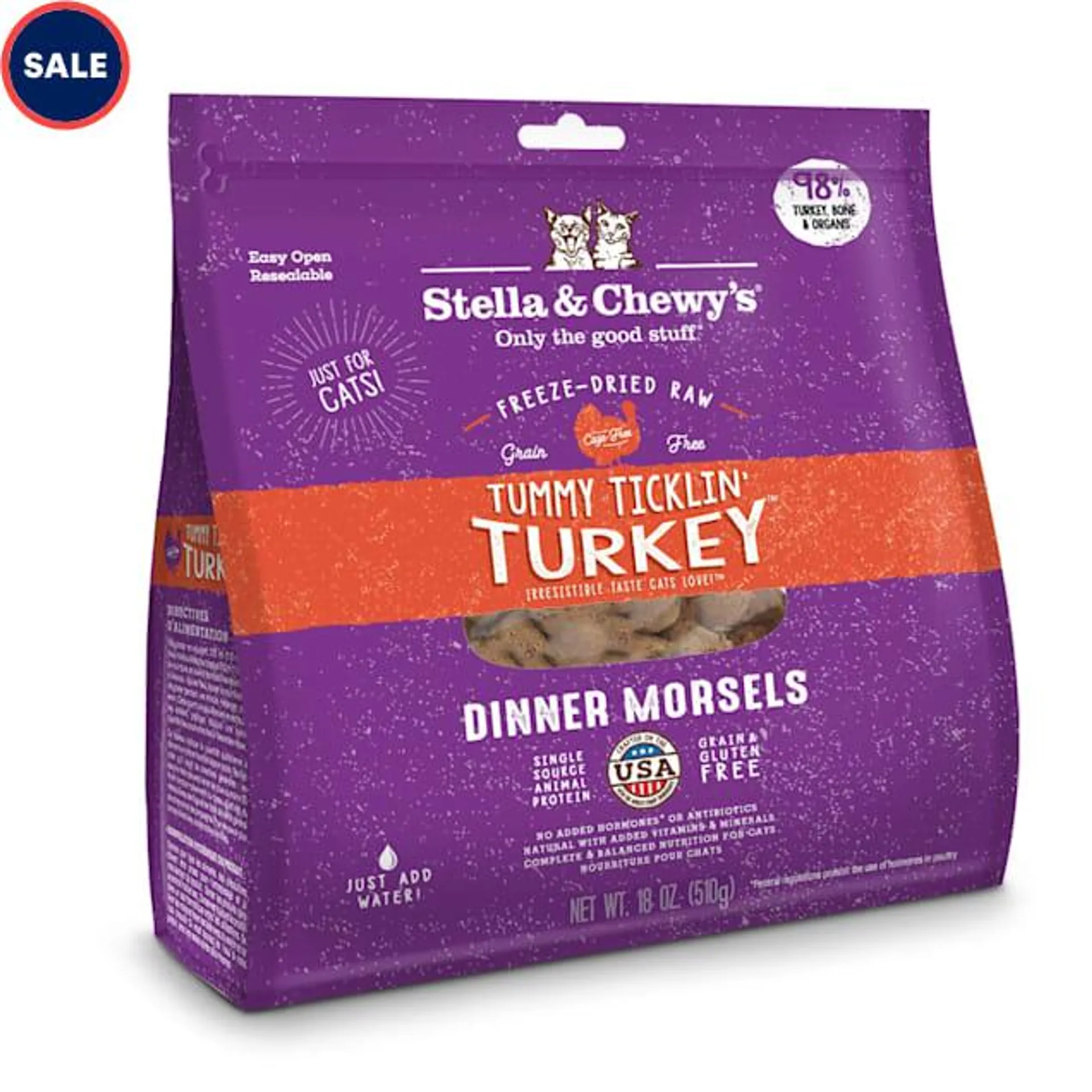 Stella & Chewy's Freeze-Dried Raw Dinner Morsels Protein Rich Tummy Ticklin' Turkey Recipe Dry Cat Food, 18 oz.