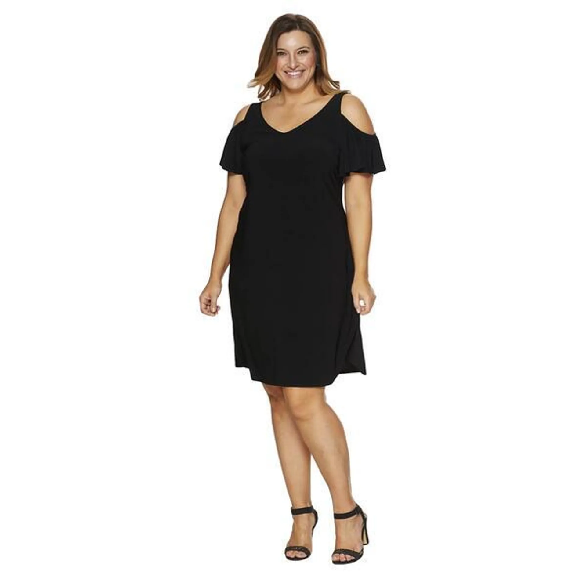 Plus Size MSK Cold Shoulder Solid Swing Shift Dress