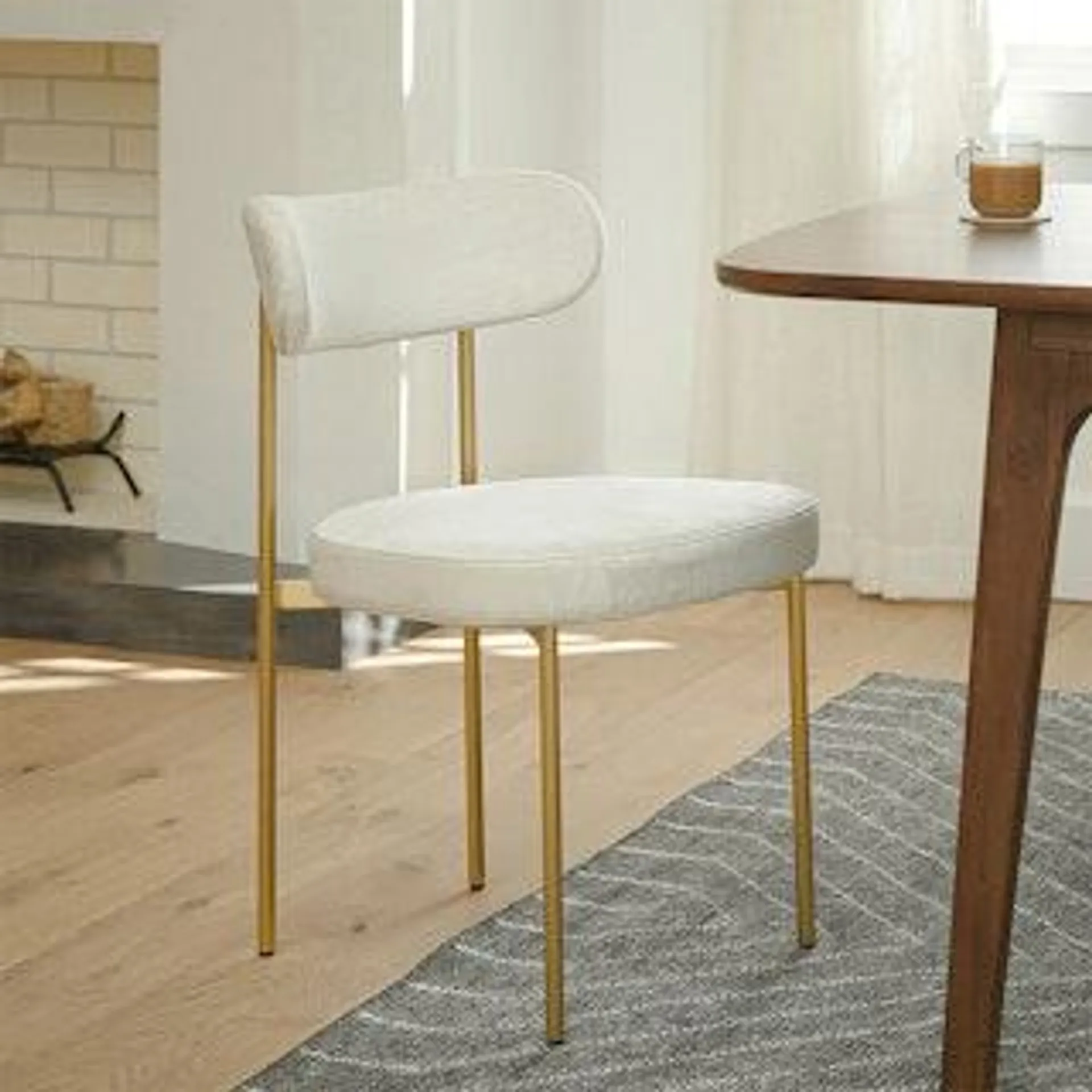 Viarsi Velvet Dining Chair - Brass and Light Melange Gray