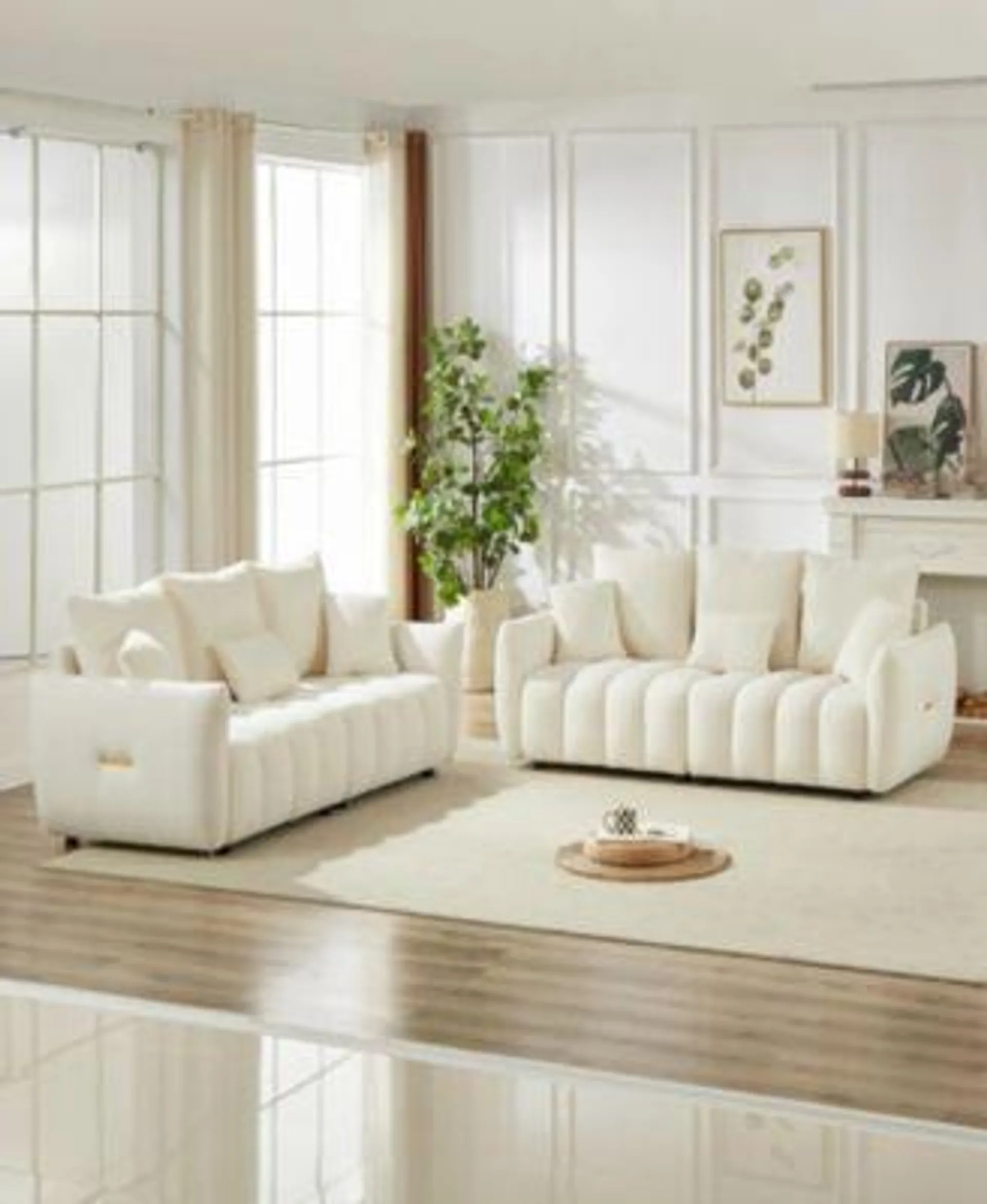 Streamdale Furniture Modern 3+3 Sofa: Teddy Fabric, Wooden Frame, 6 Cushions