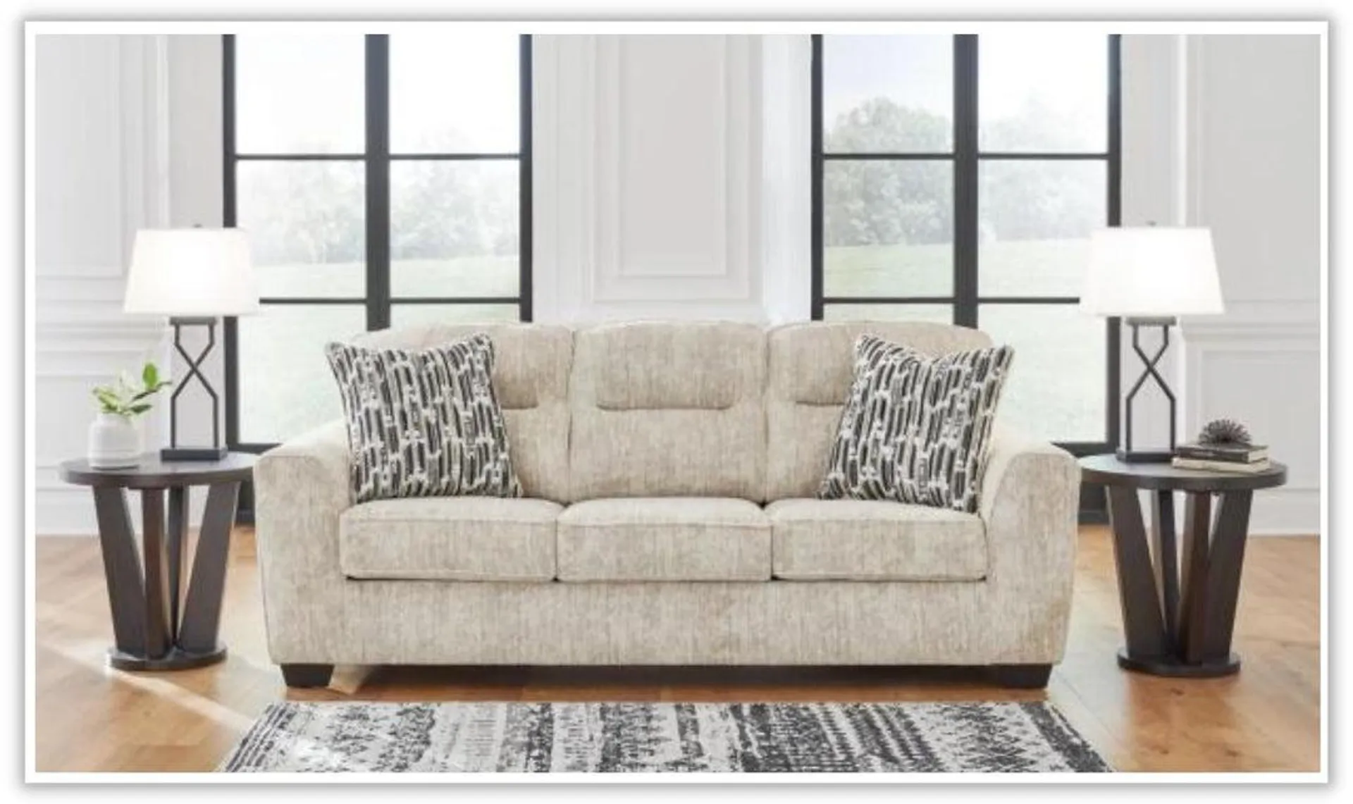 Modern Heritage Lonoke 3-Seater Stationary Fabric Sofa with Cushions Arms