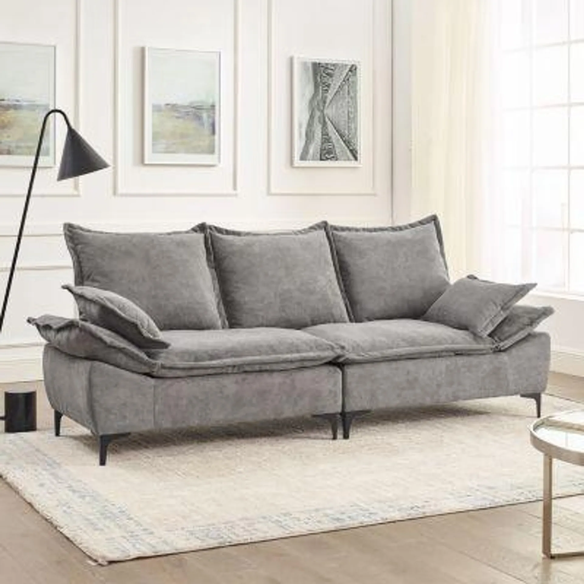 Streamdale Furniture 88.5" Modern 3-Seater Dutch Velvet Sofa with Pillows