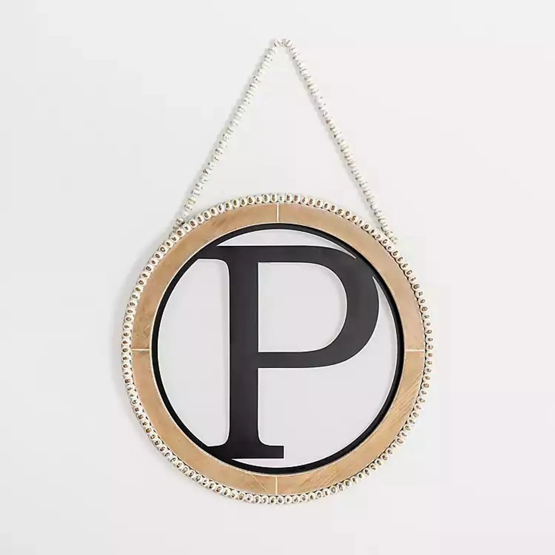 Whitewash Bead Trim Monogram P Plaque