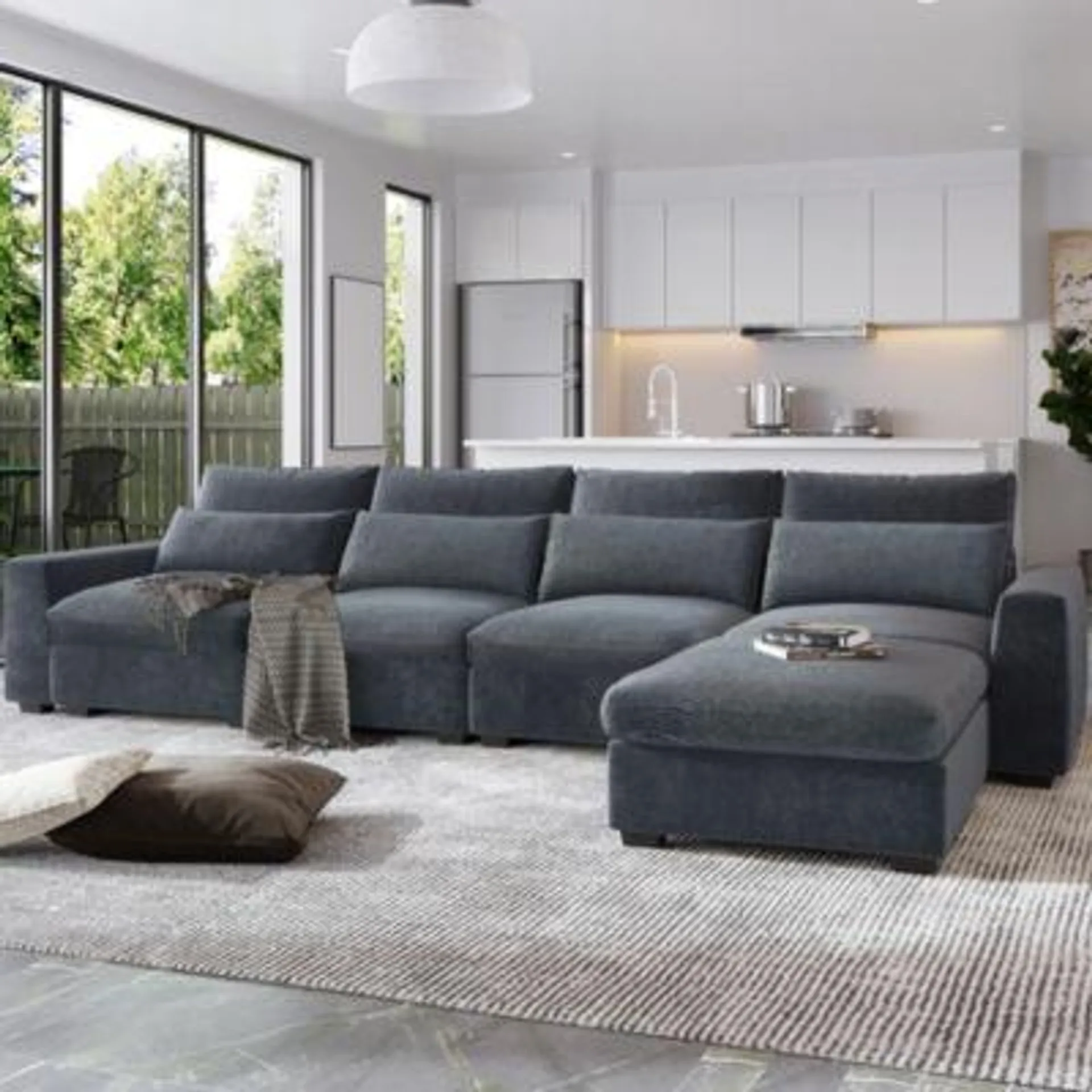 Streamdale Furniture Modern Large L-Shaped Feather Filled Sectional Sofa, Convertible Sofa Couch With Reversible Chaise