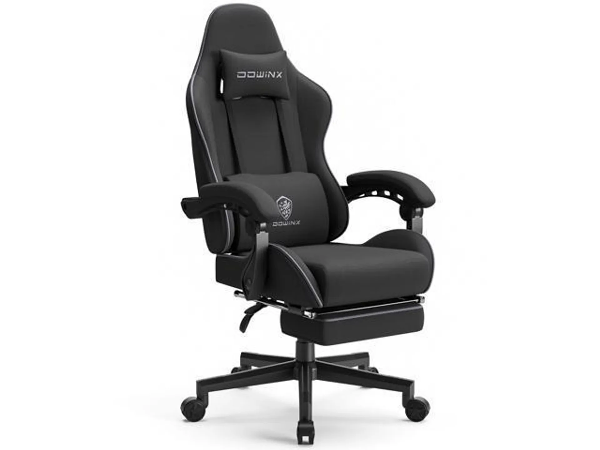 Dowinx Gaming Chair Fabric with Pocket Spring Cushion, Massage Game Chair Cloth with Headrest, Ergonomic Computer Chair with Footrest 290LBS, Black