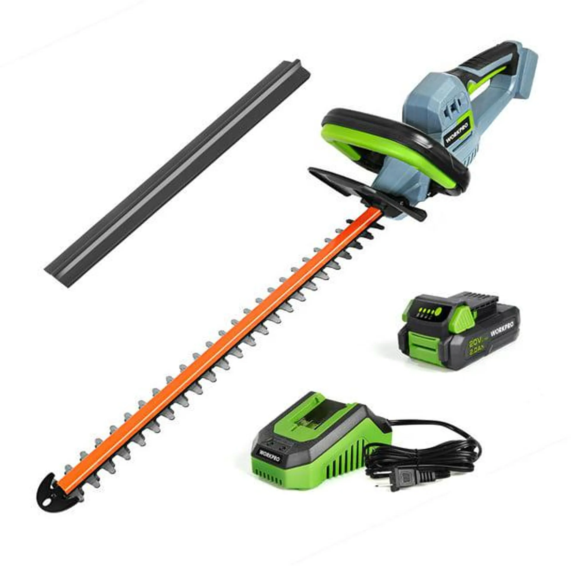 WORKPRO 20V Cordless Hedge Trimmer, 20" Dual Action Blades Electric Hedge Trimmer, with Battery and Charger