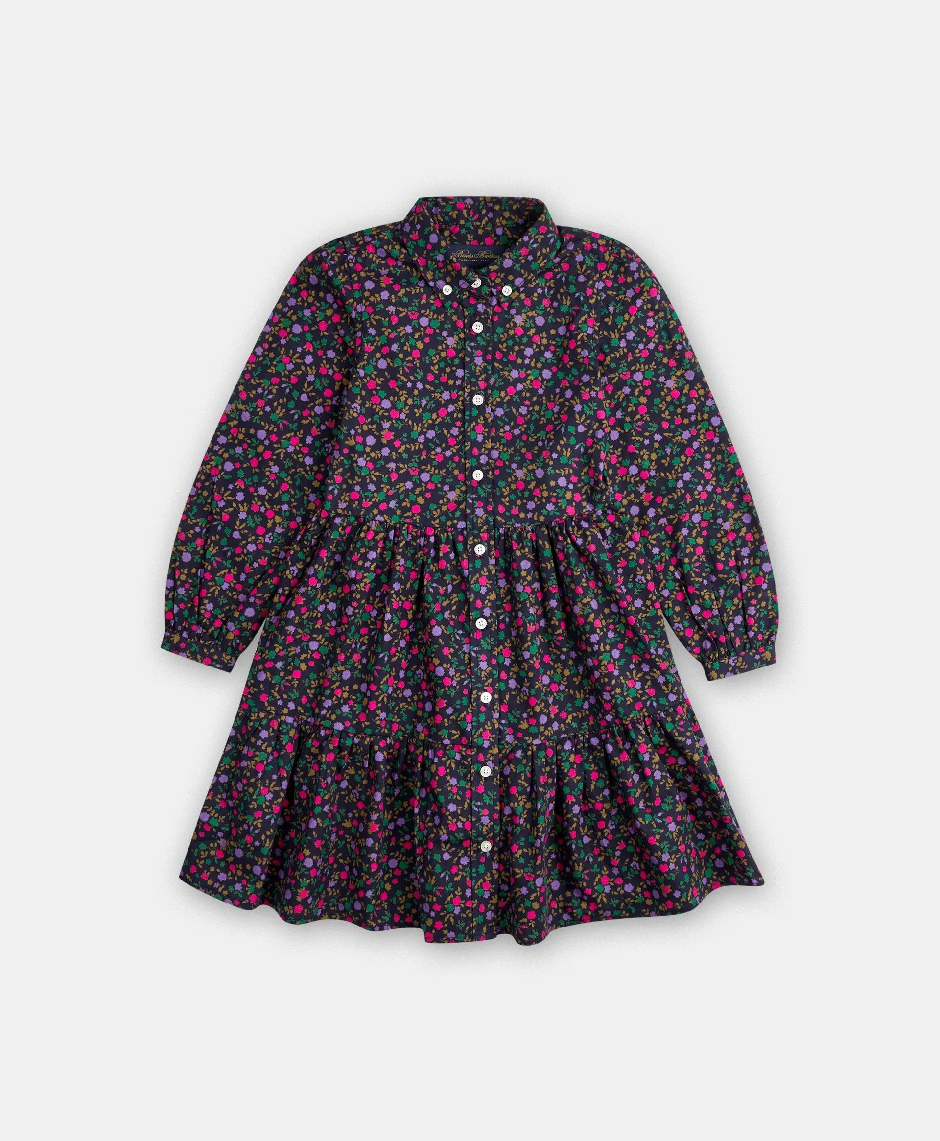 Girls Cotton Floral Shirt Dress