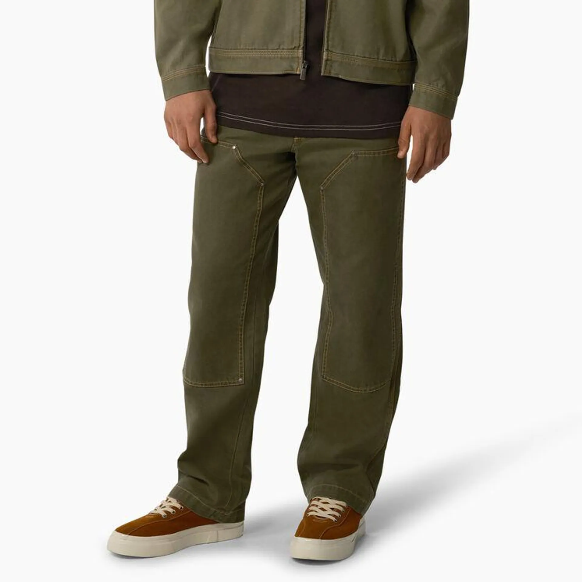 Duck Contrast Stitch Double Front Pants, Stonewashed Military Green