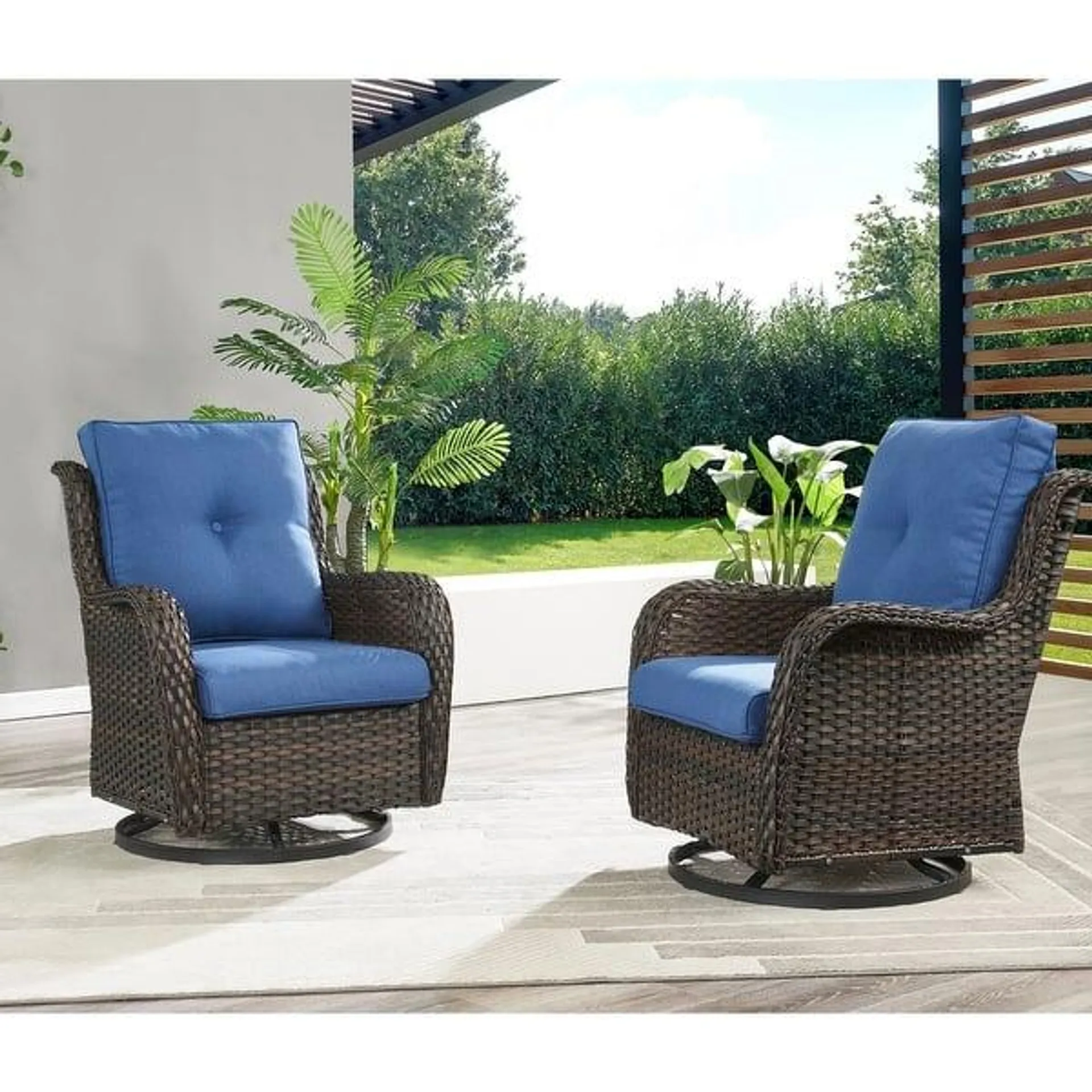 Pocassy Outdoor Wicker Glider Swivel Club Chairs (Set of 2)