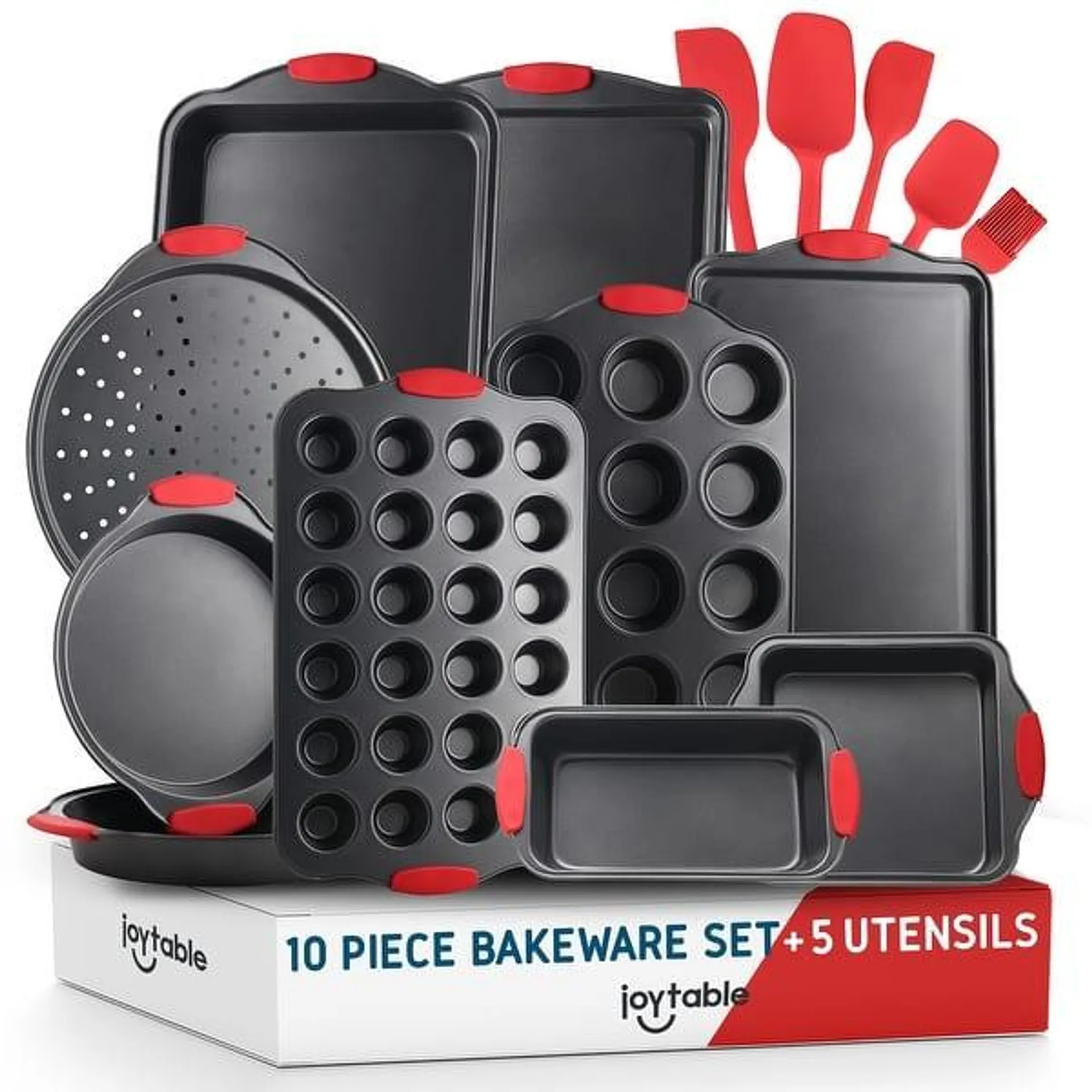 JoyTable Bakeware Set - Nonstick Bakeware Set With Silicone Handles & Utensils