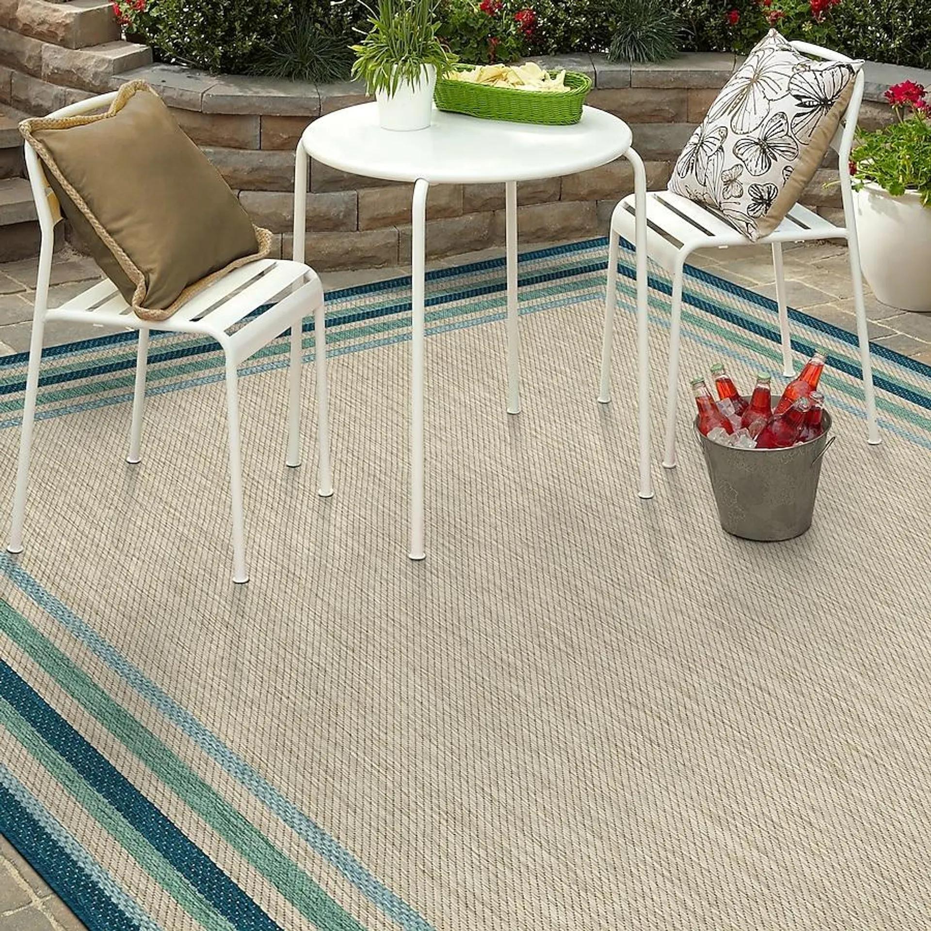 allen + roth with STAINMASTER Blue Green Border 8 X 10 (ft) Blue-green Outdoor Border Area Rug