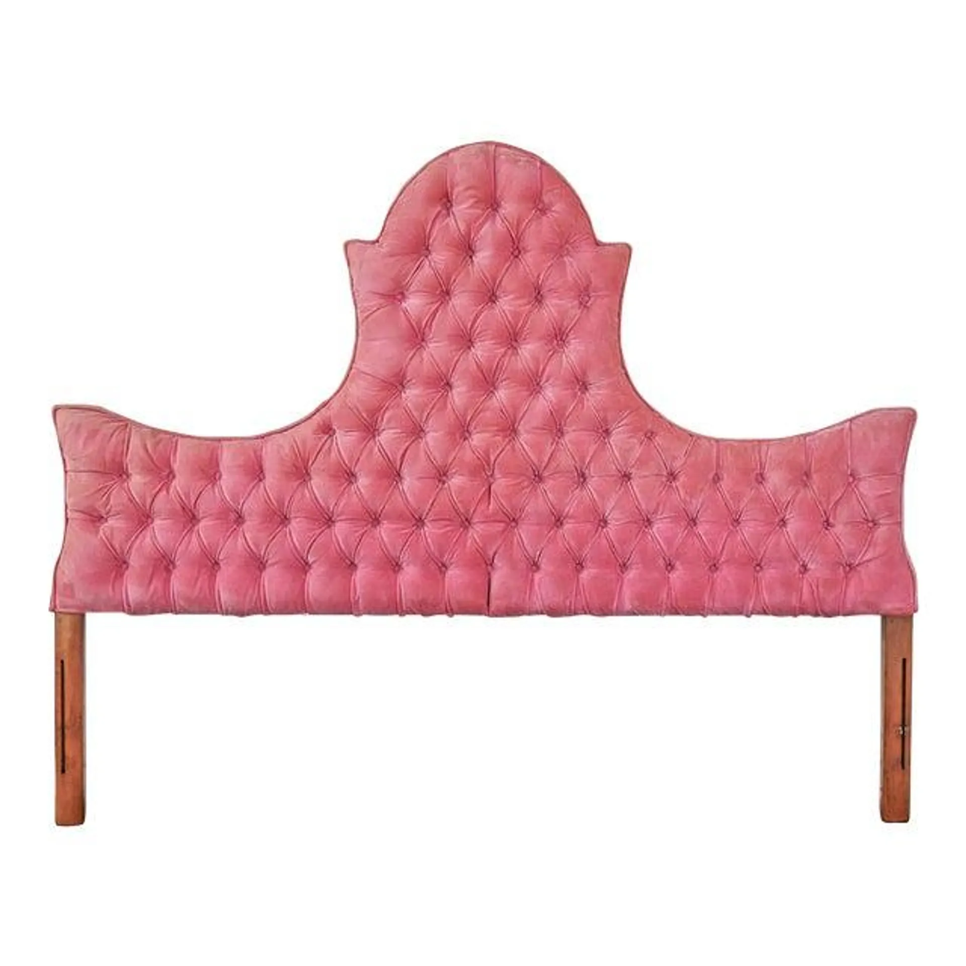 Mid to Late 20th Century Hollywood Regency King Headboard Button Tufted Pink Velvet