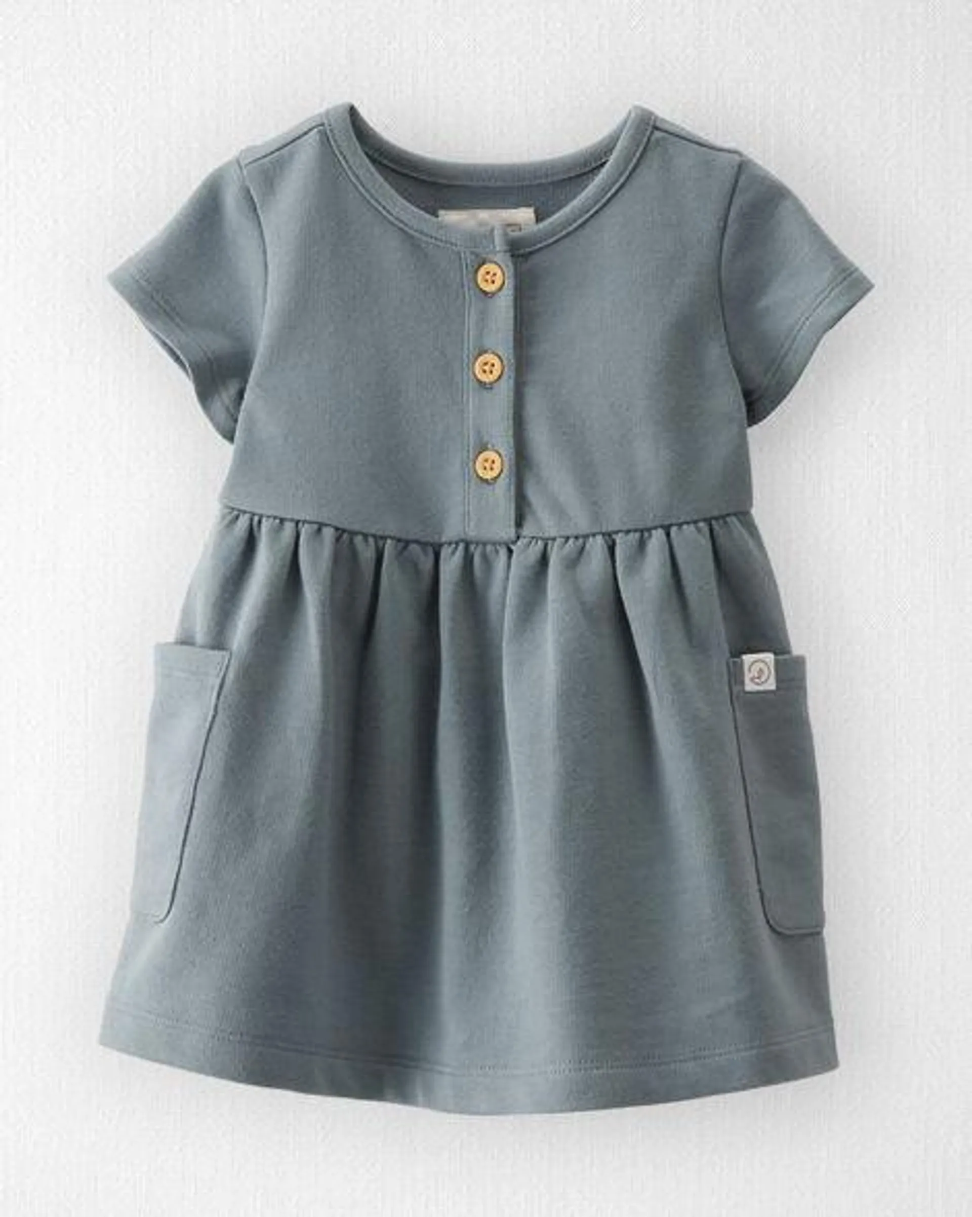 Baby Organic Cotton Pocket Dress in Aqua Slate