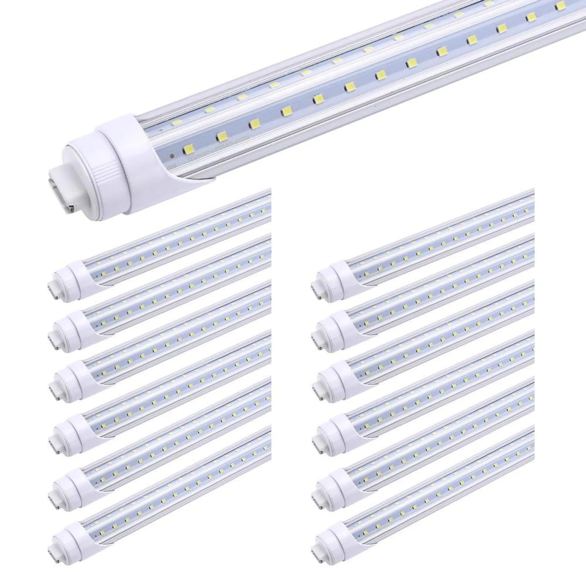 trlife r17d/ho 8ft led bulbs, v-shaped dual row clear cover 65w 6000k cold white t8 8 ft led tube light with r17d rotatable b