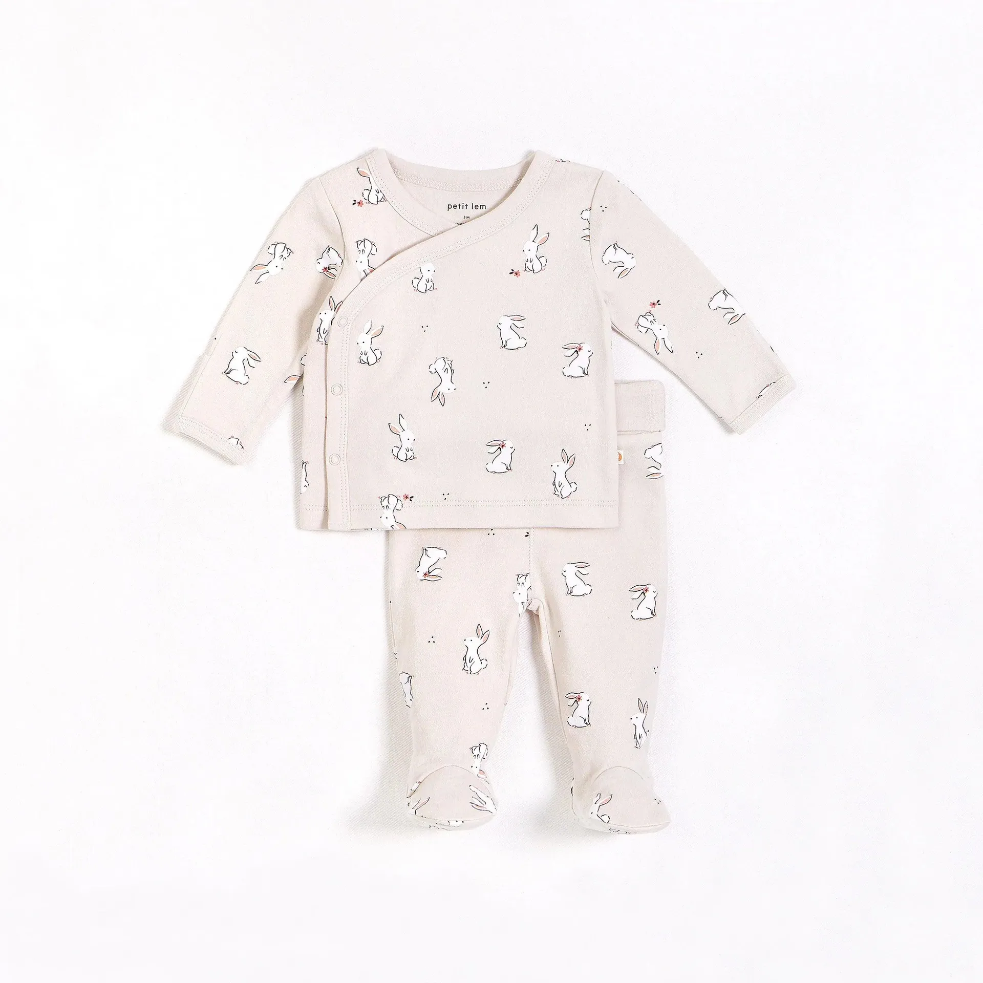 Petit Lem Baby Bunny Print on Crème Take Me Home Set