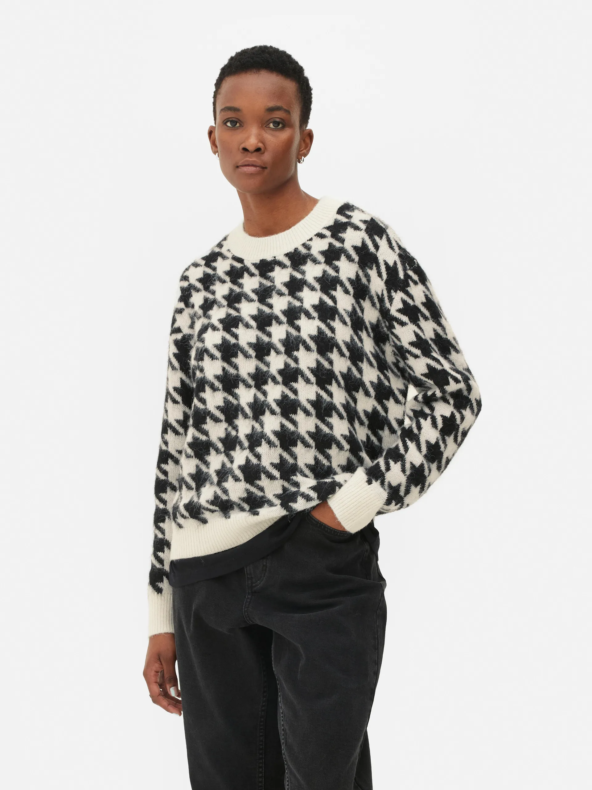 Houndstooth Knitted Jumper