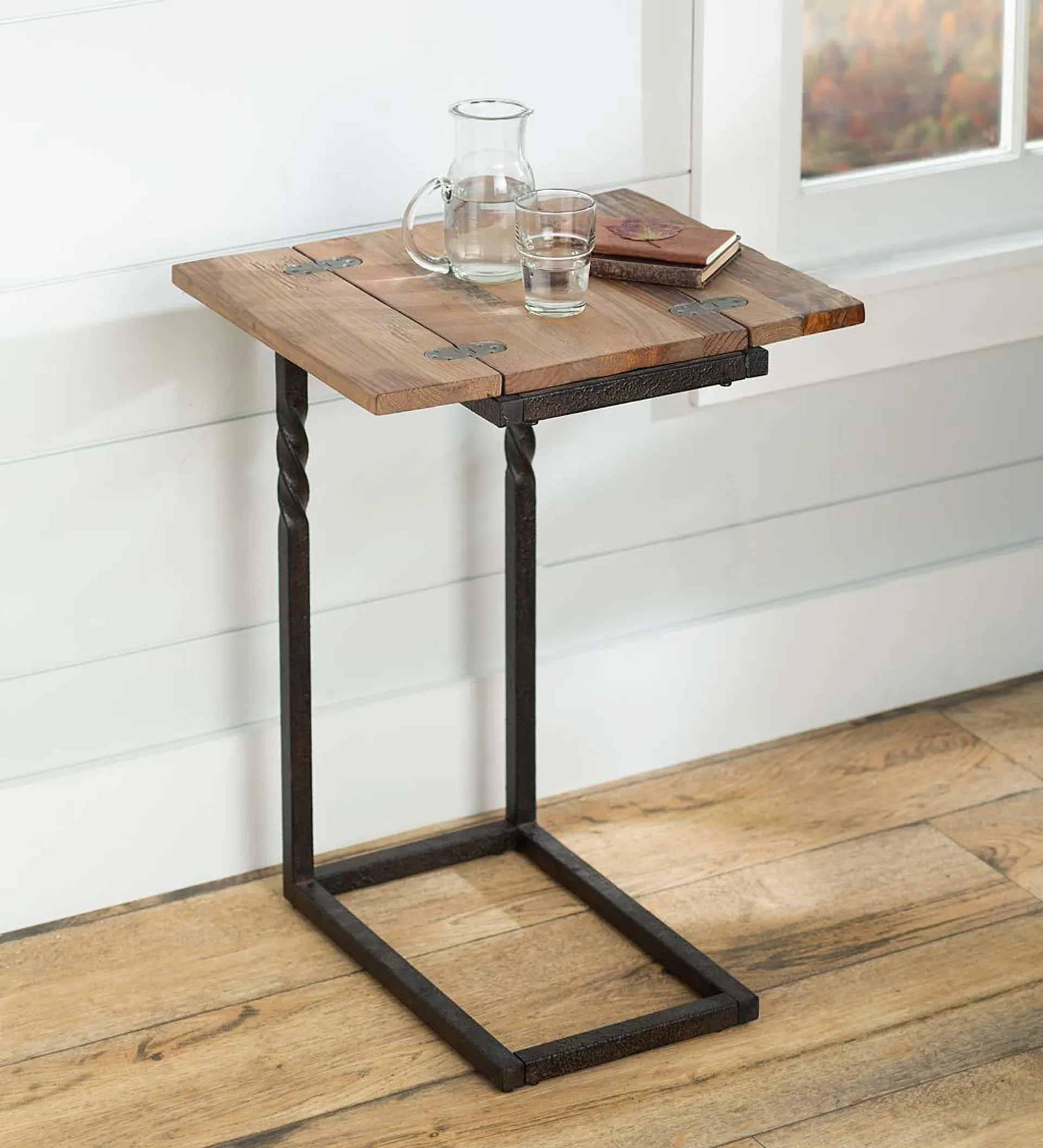 Deep Creek Rustic Pull-Up Table with Fold-Out Leaves in Wood and Metal