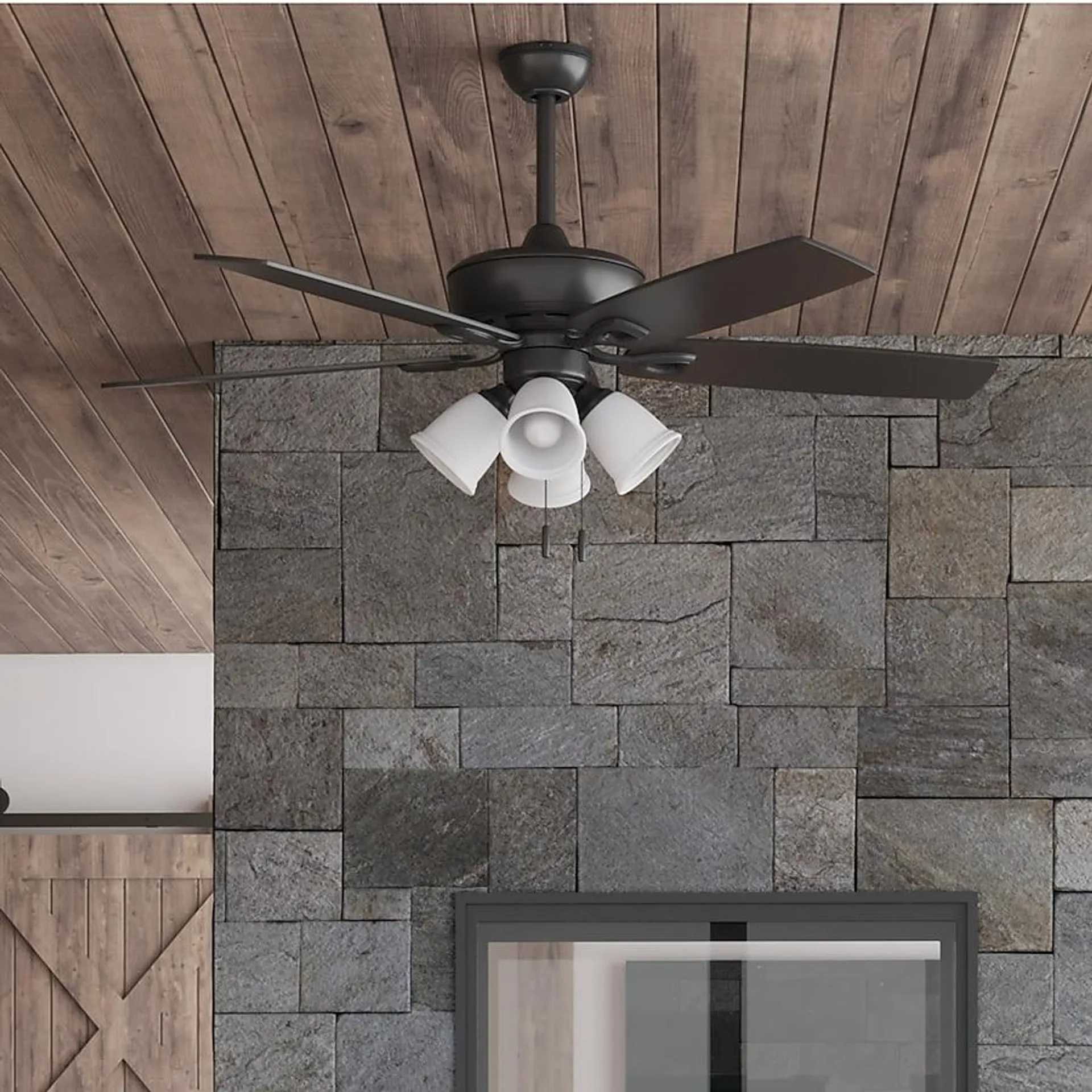 Harbor Breeze Notus 52-in Matte Black with Matte black/rough pine Blades Ceiling Fan With Light ( 5 -Blade )