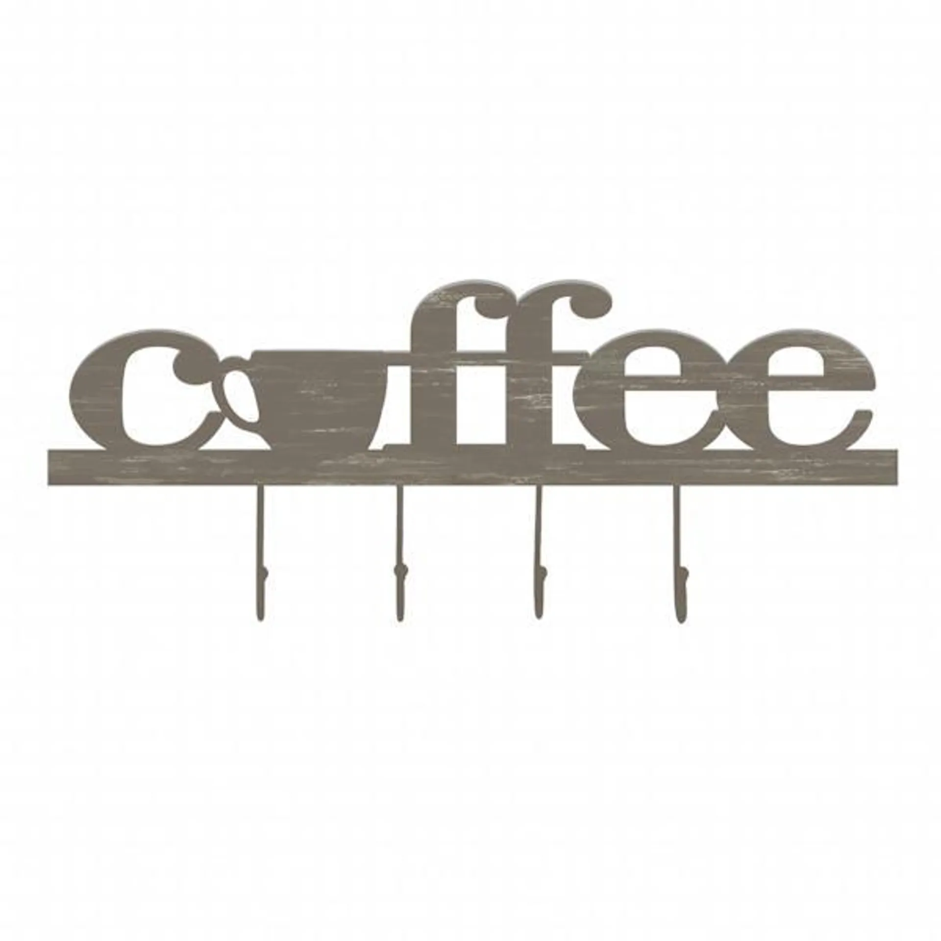 Coffee Wall Sign with Hooks, 8X20