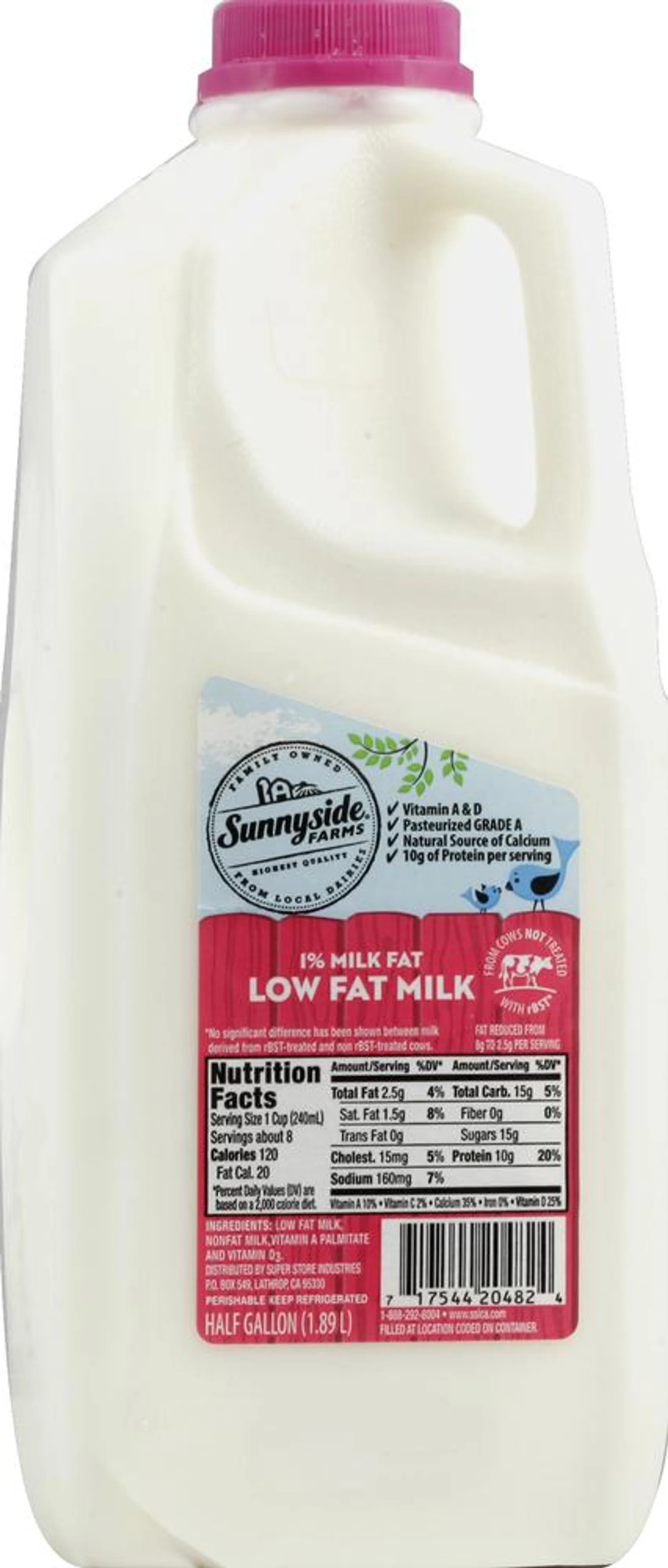 Sunnyside Farms Milk, Lowfat, 1% Milk Fat