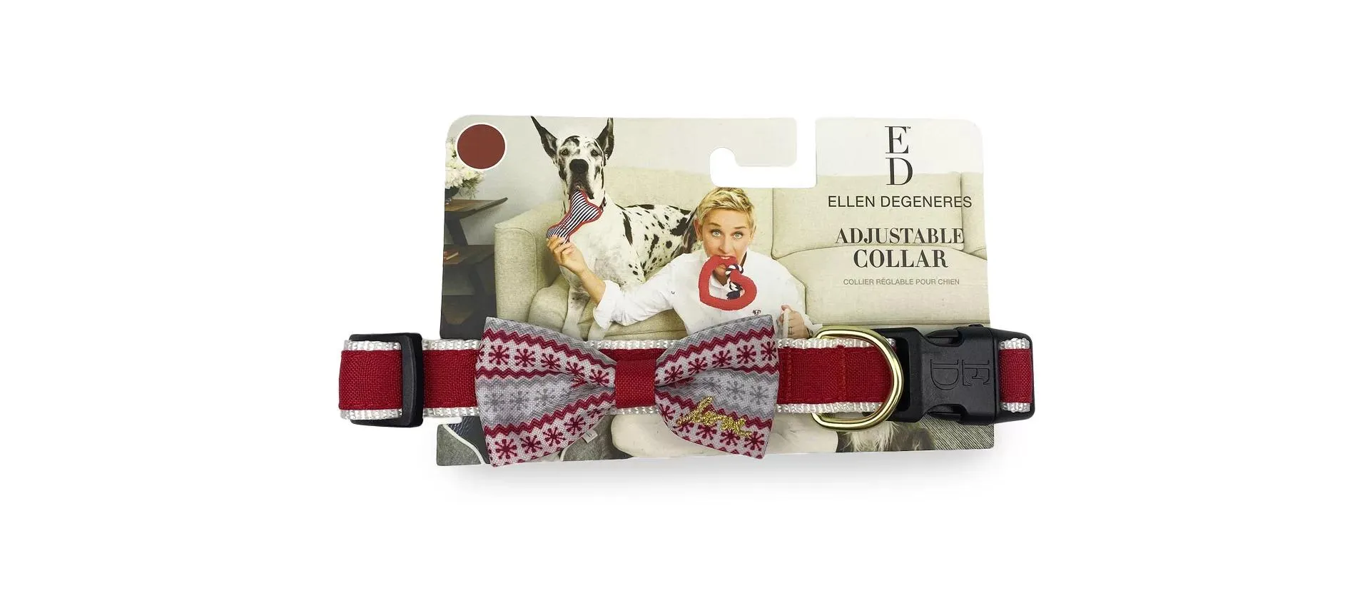 Pet Medium "Love" Red & Gray Snowflakes Adjustable Bowtie Collar