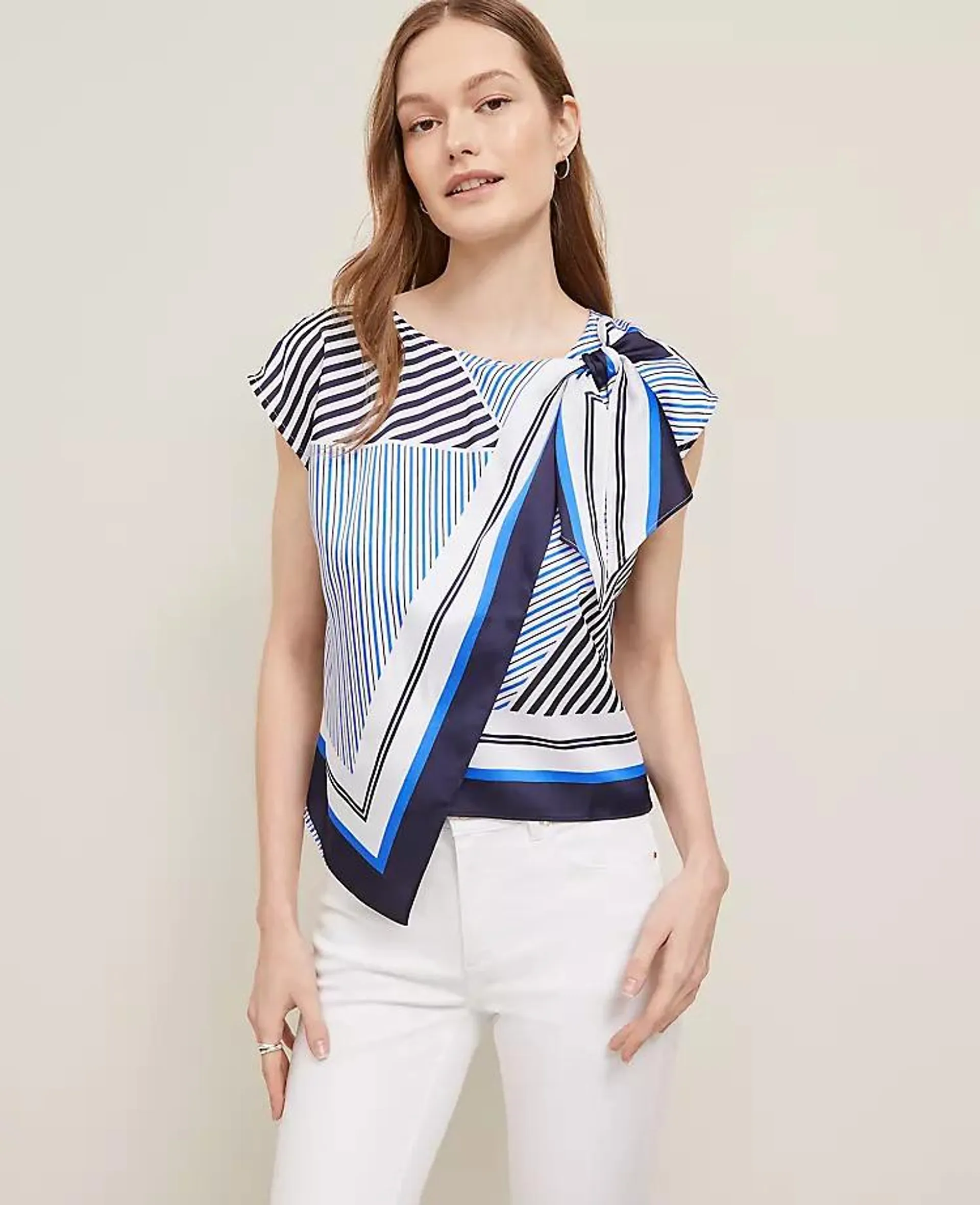 Striped Asymmetric Tie Top