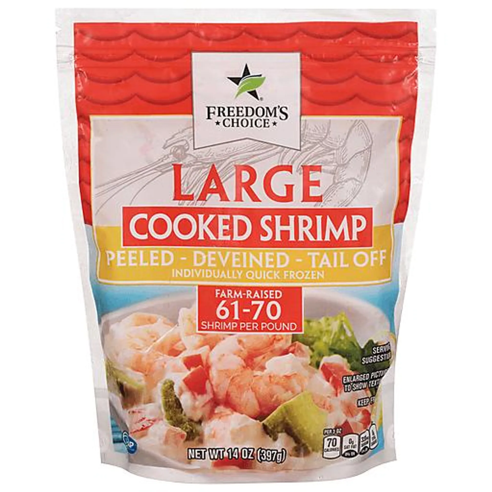 Freedom&#039;s Choice Large Tail-Off Cooked Shrimp 61-70 ct