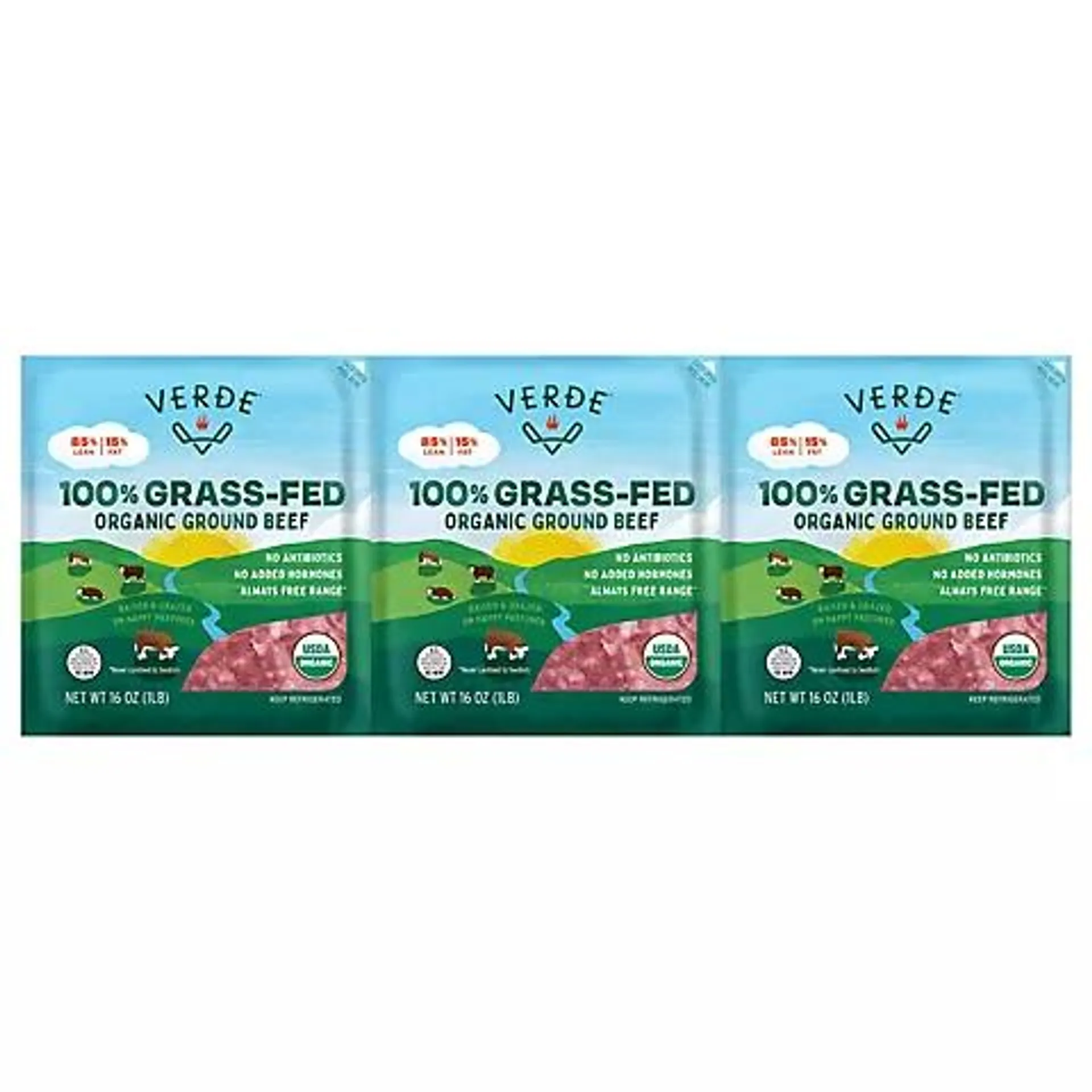 Verde Farms Organic Grass Fed 85% Ground Beef, 3 pk./1 lb.