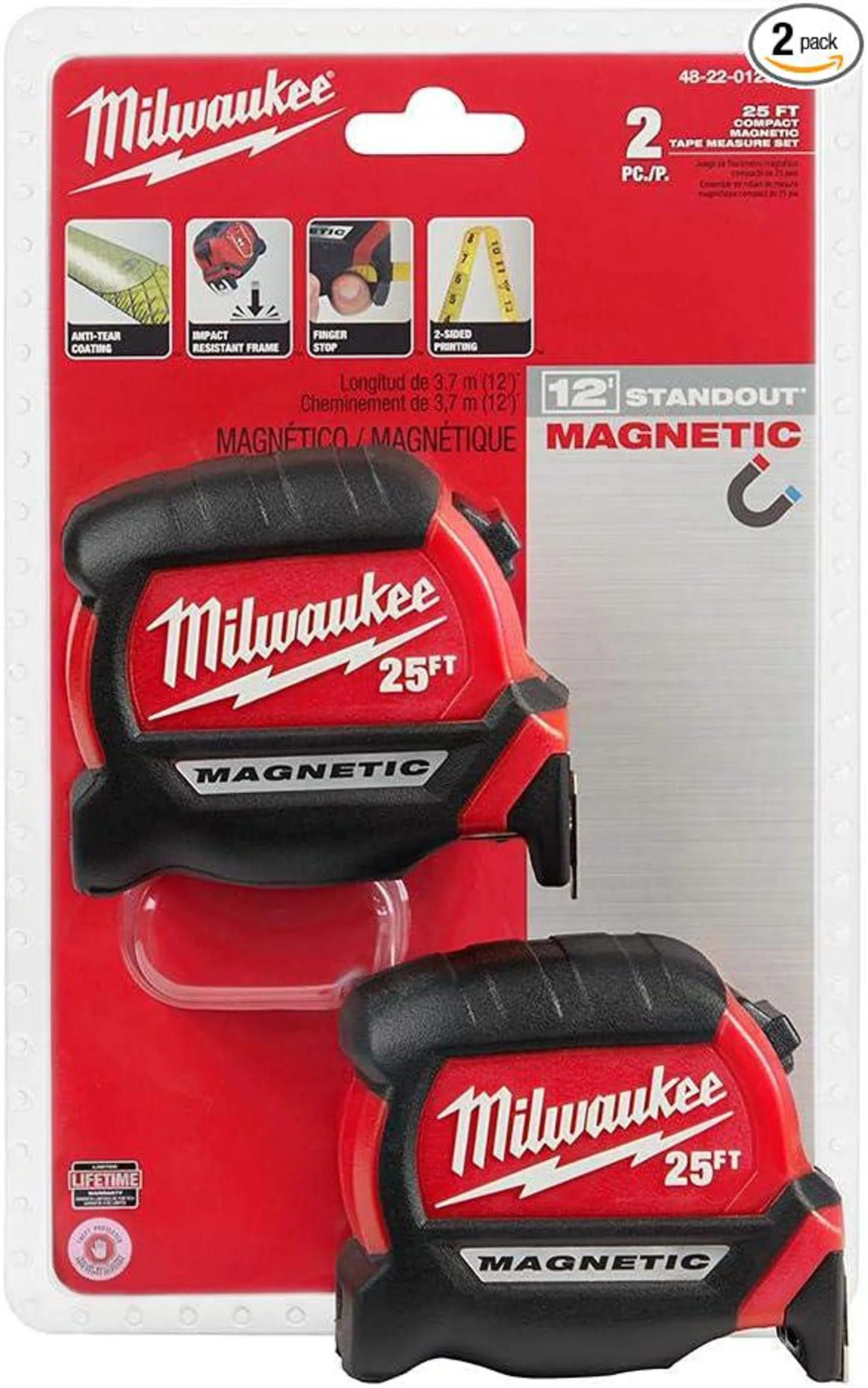Milwaukee - 48-22-0125G - 25 ft. Magnetic Tape Measure - 2-Pack