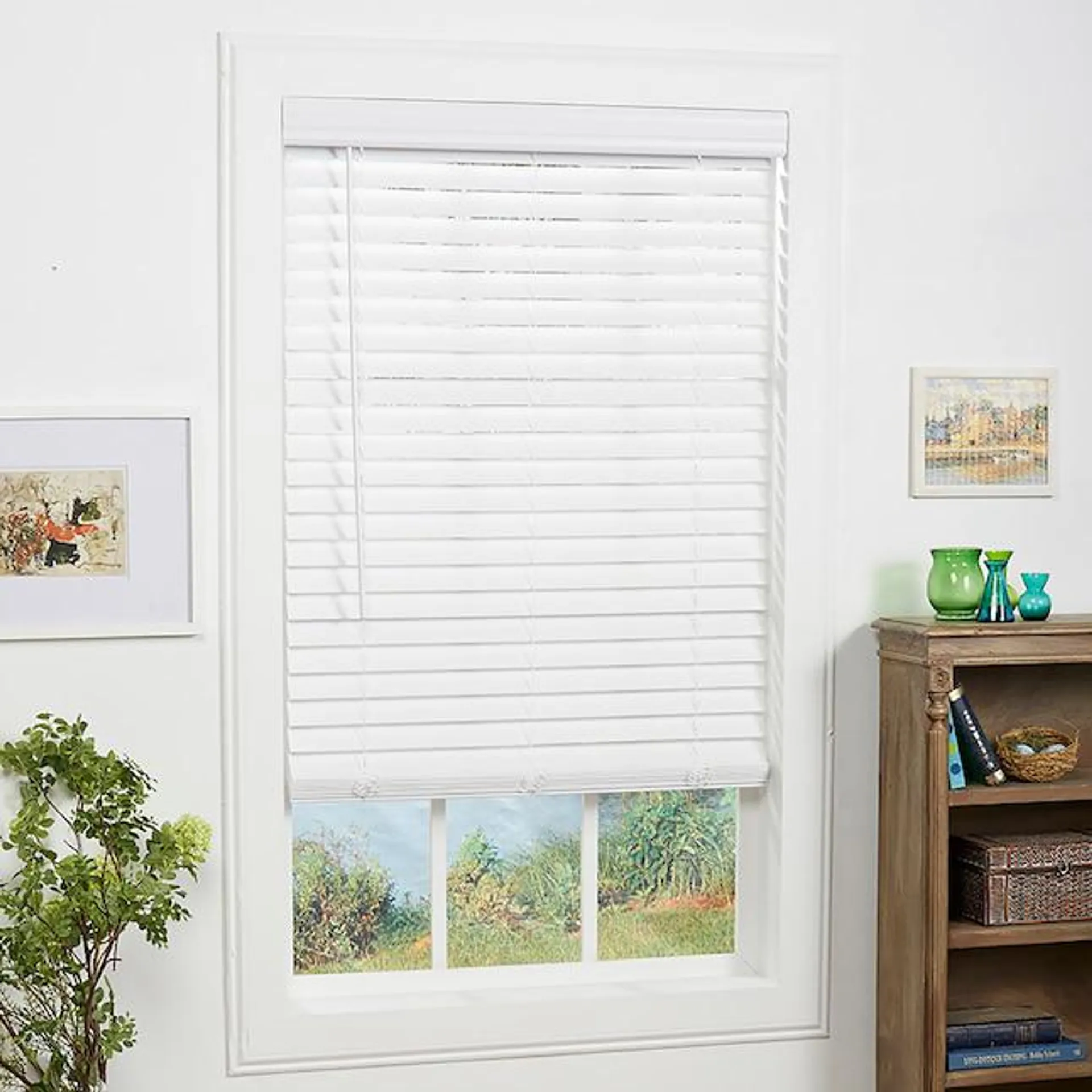 allen + roth Trim at Home 2-in Slat Width 35-in x 64-in Cordless White Faux Wood Room Darkening Horizontal Blinds