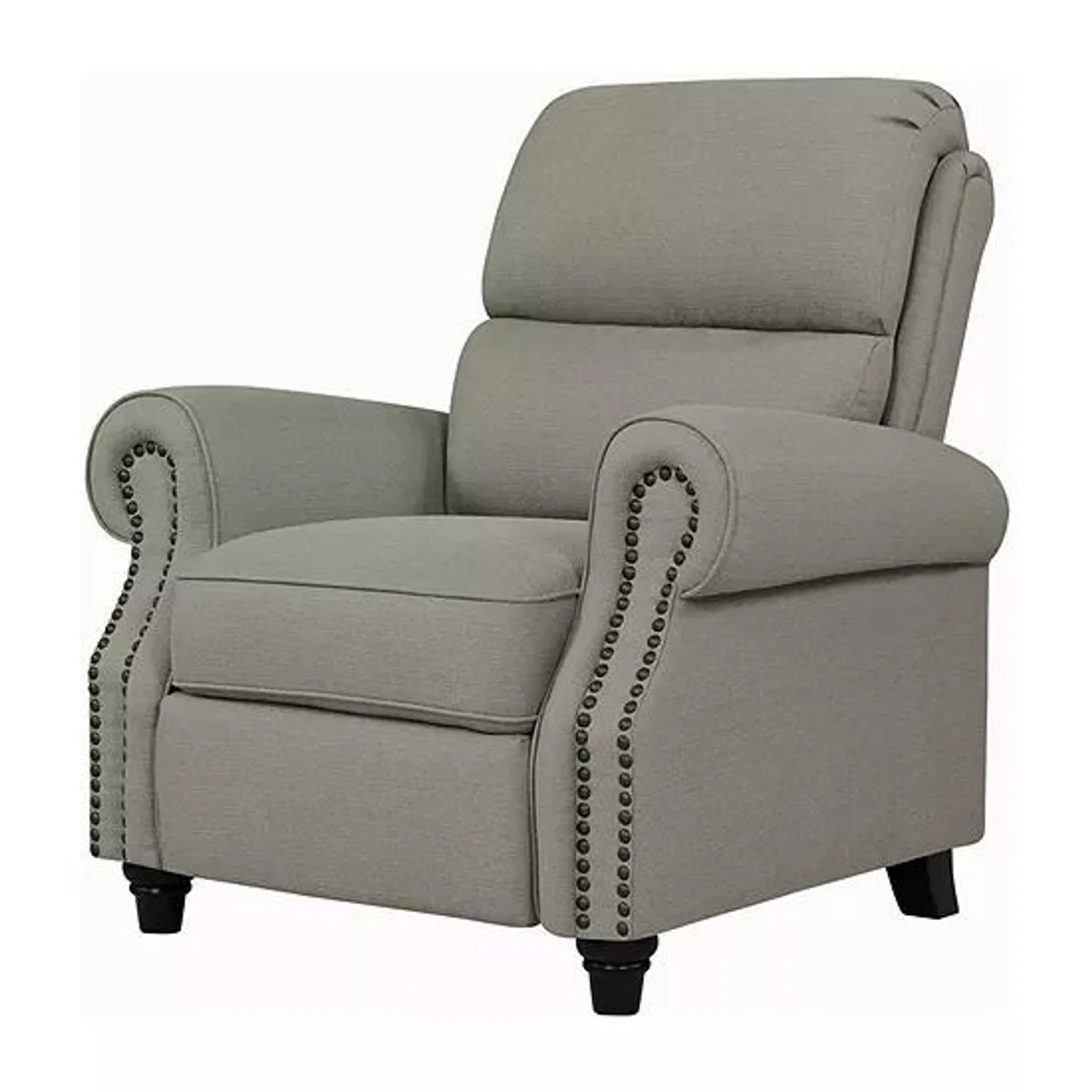 ProLounger Anna Traditional Roll-Arm Push Back Recliner in Linen with Nailheads