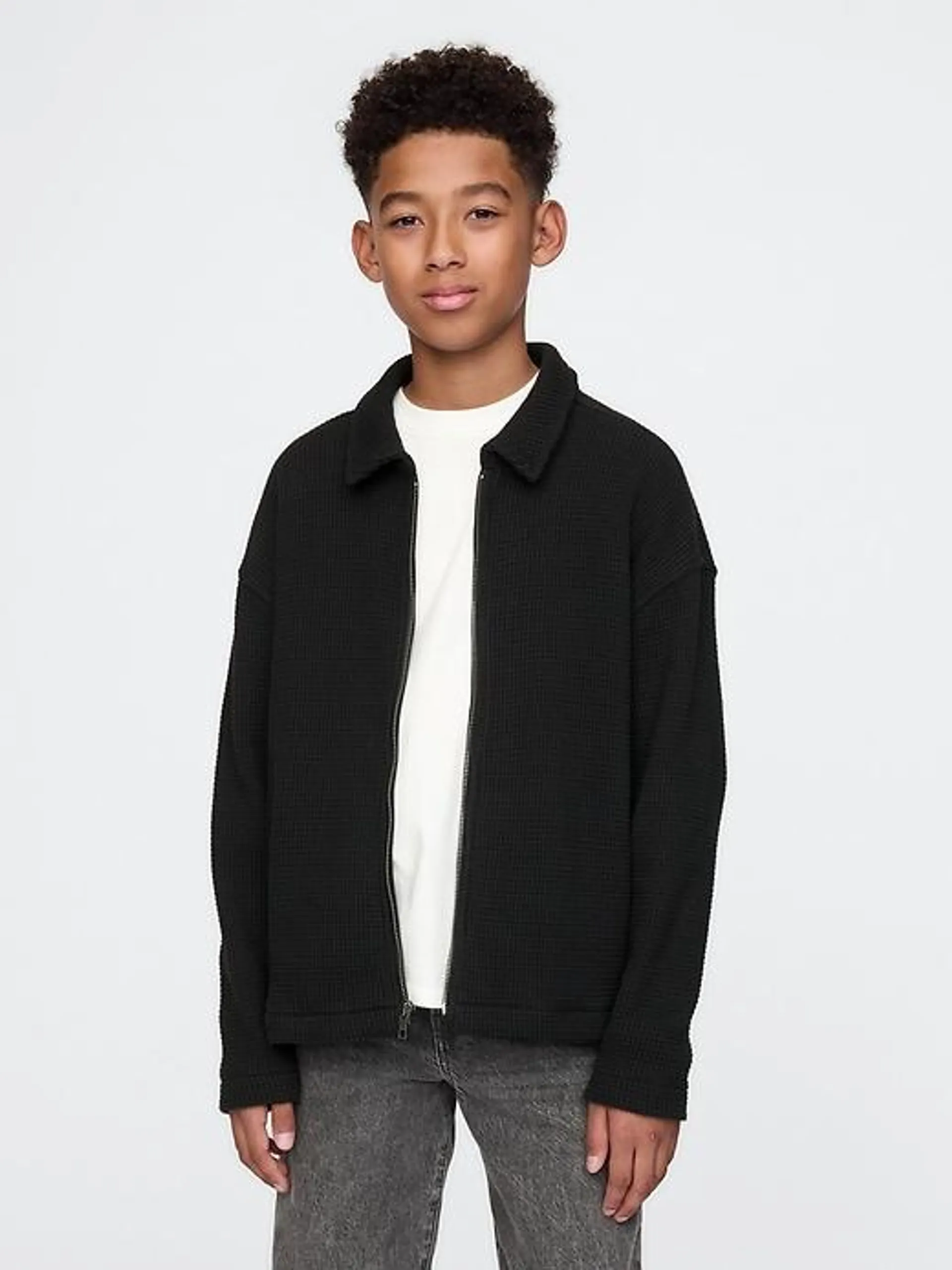 Kids Waffle Zip Shirt Jacket