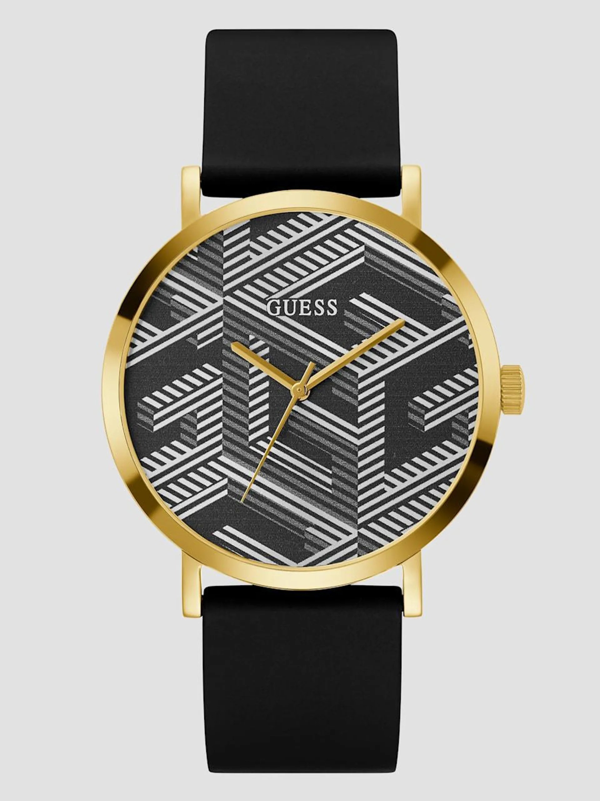 Gold-Tone and Black Printed G-Cube Analog Watch