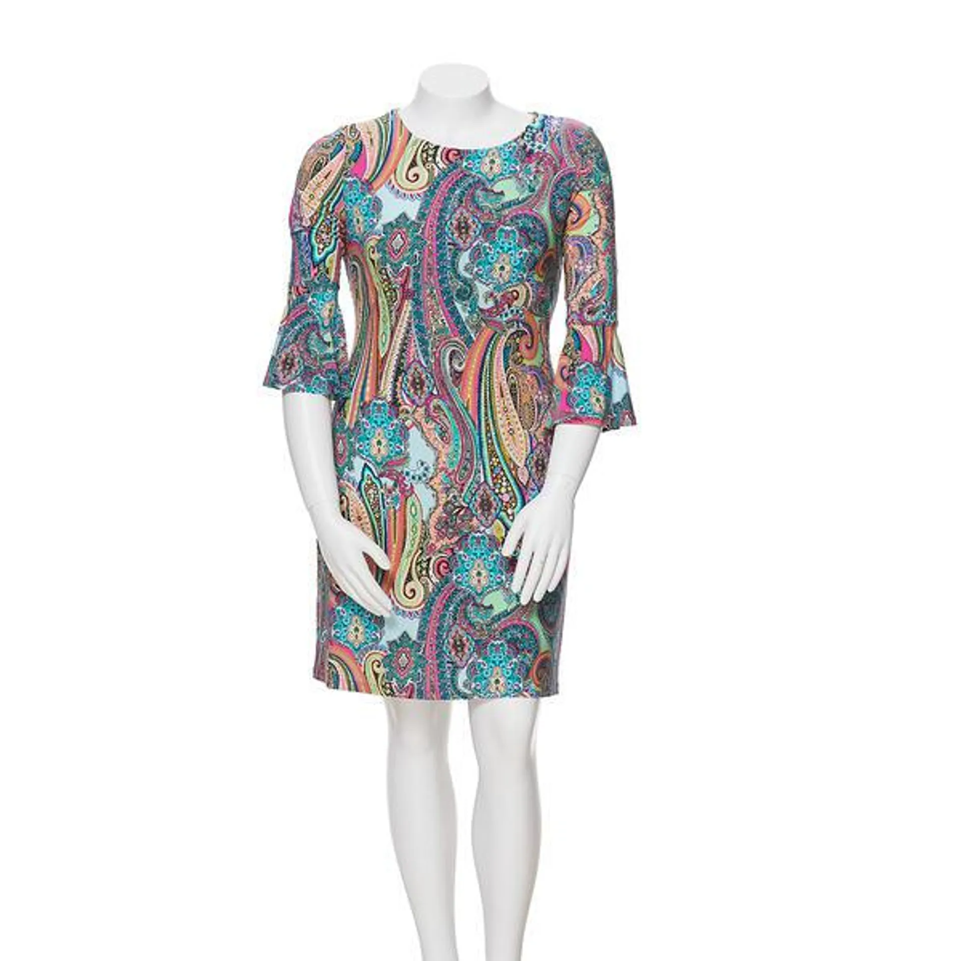 Womens Tommy Hilfiger Bell Sleeve Paisley Jersey Sheath Dress