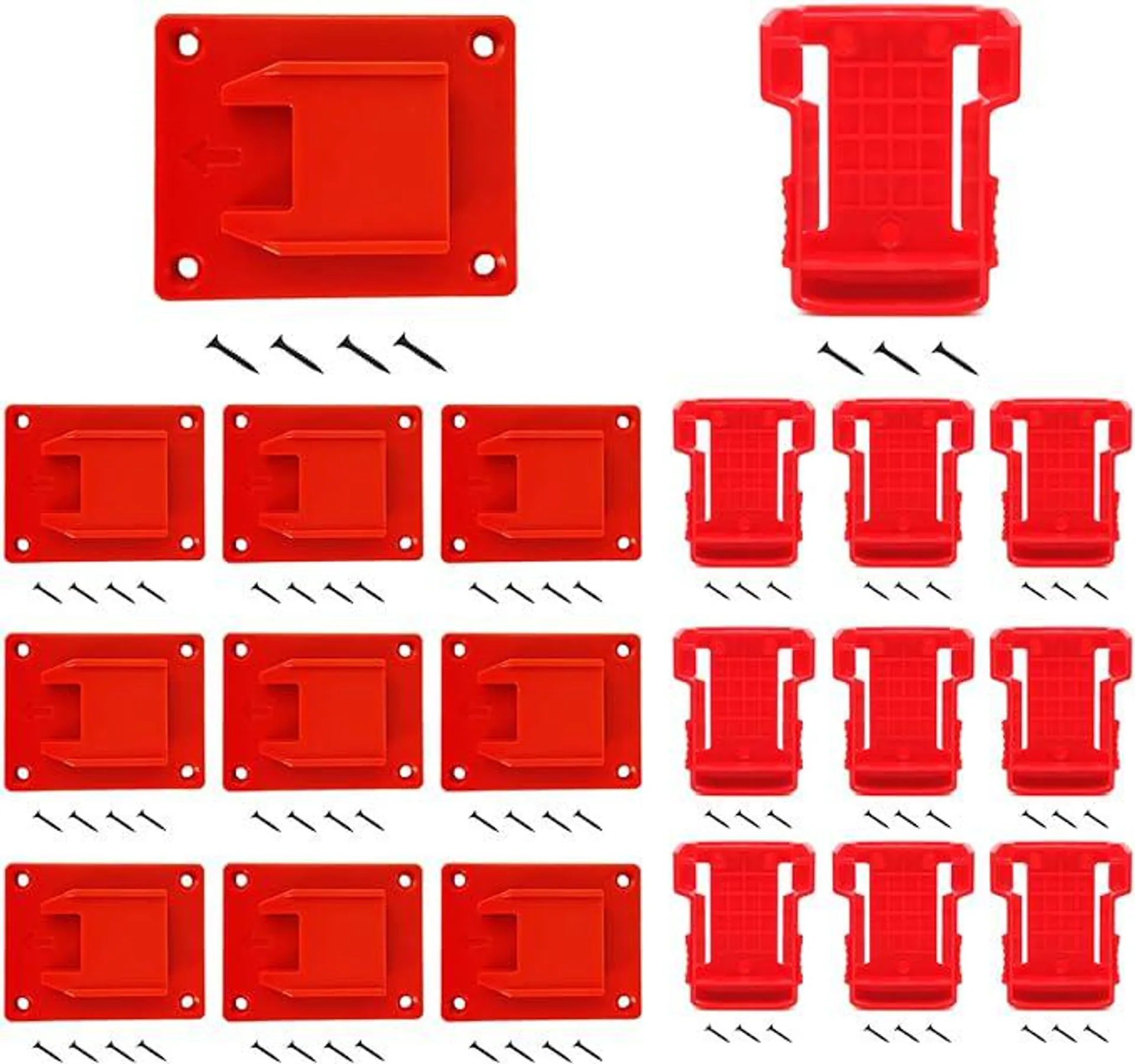 Tool Holders Battery Holders Mount for Milwaukee M18 18V Battery Drill Tool Red 10pcs tool holders and 10pcs battery holders with screws