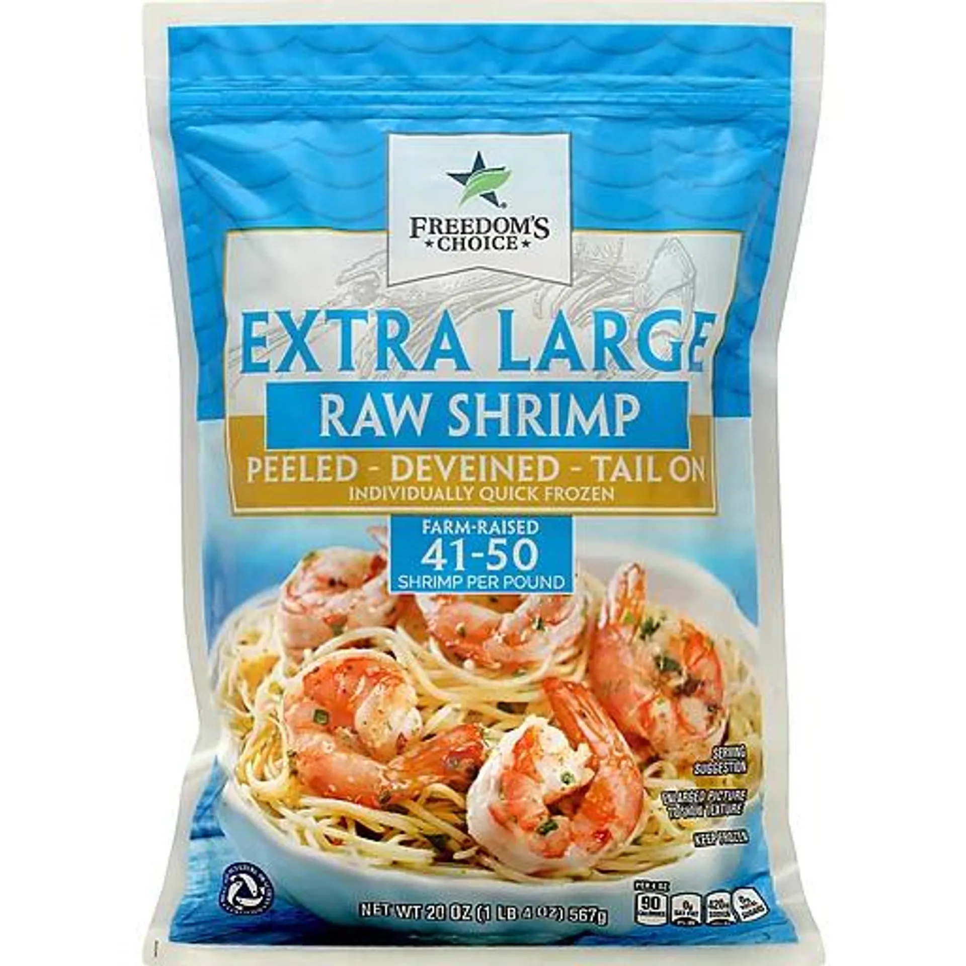 Freedom's Choice Extra Large Raw Peeled and Deveined Tail-On Shrimp 41-50 ct