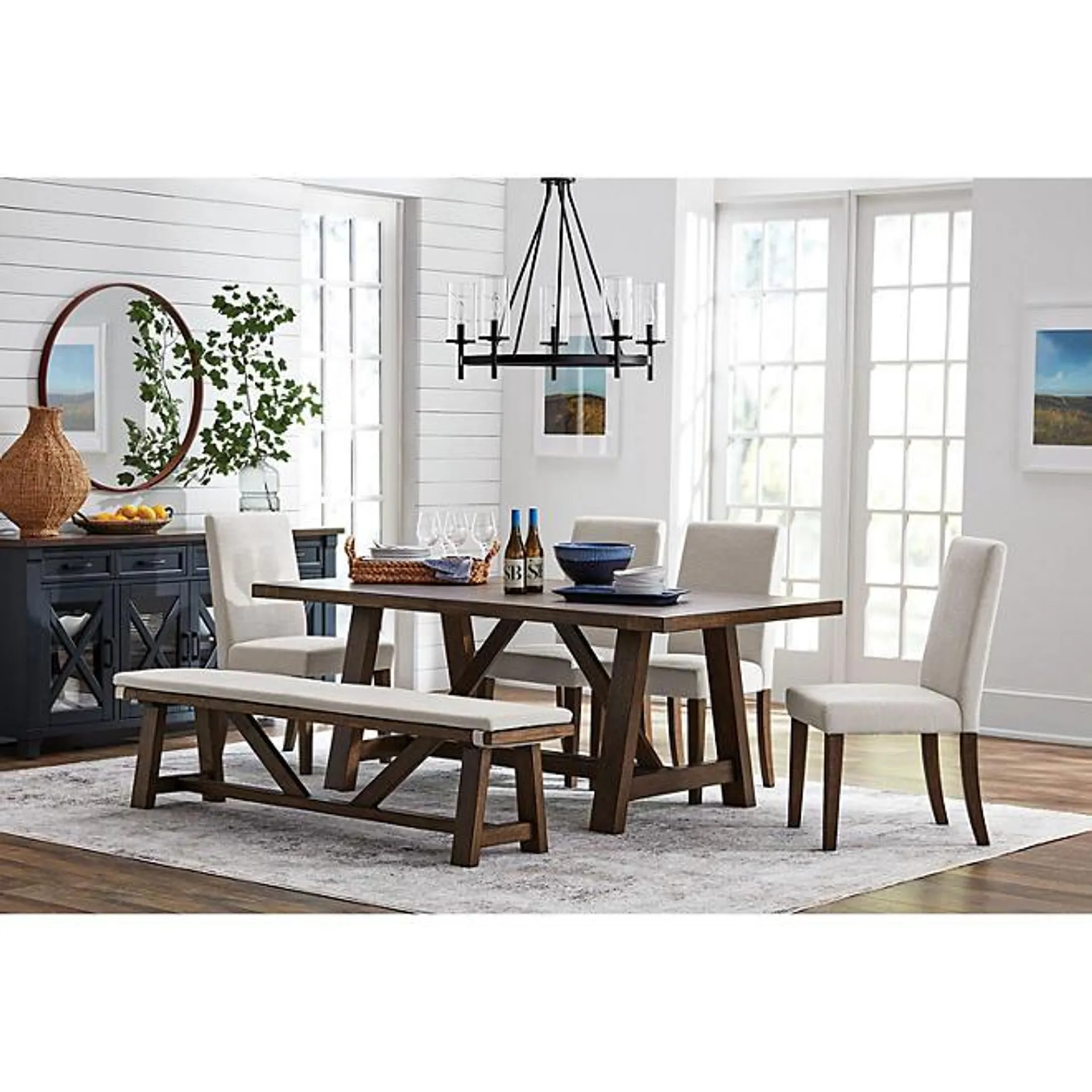 Member's Mark Livingston 6-Piece Solid Wood Farmhouse Dining Table with Bench