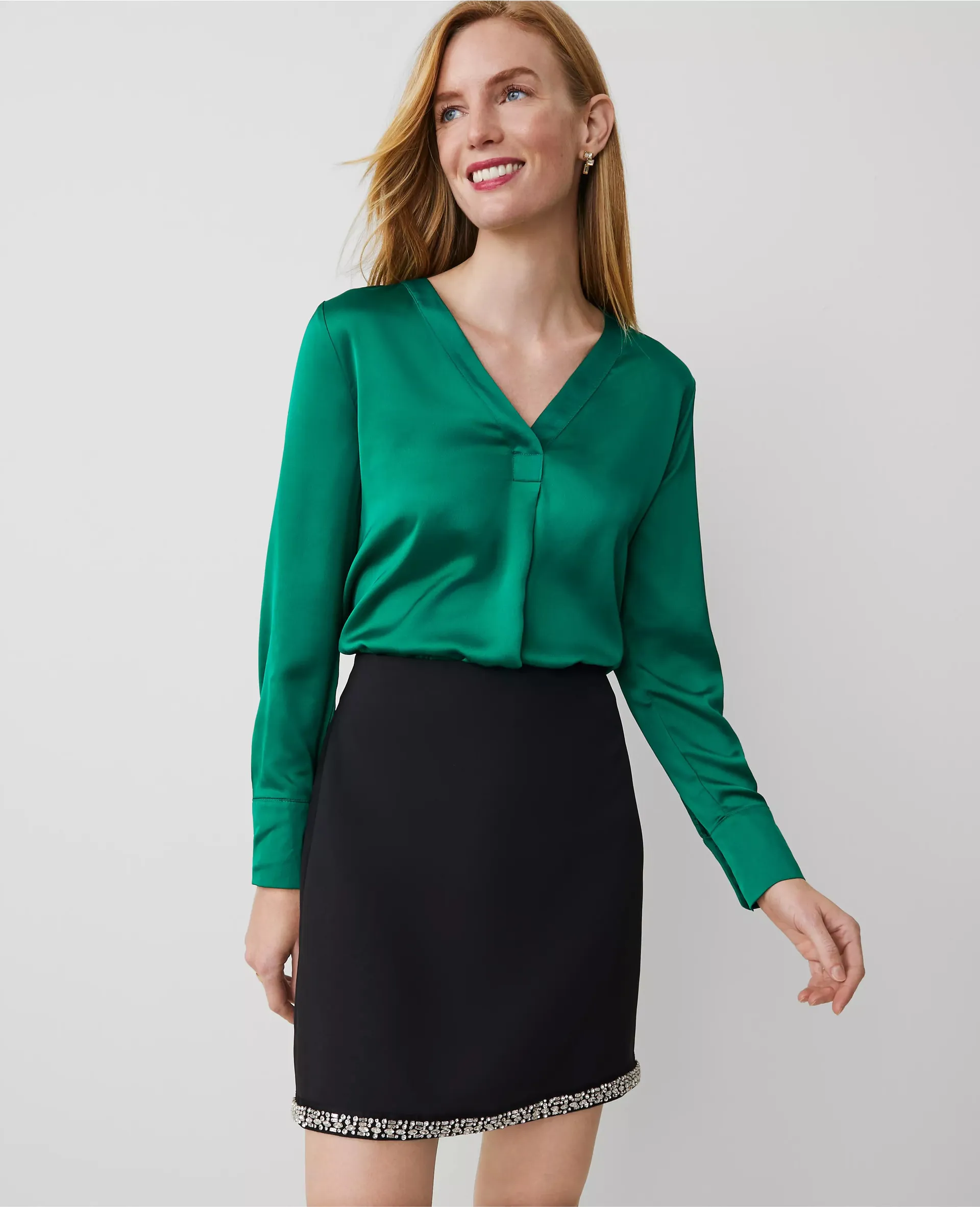 Shine Woven Pleat-Front Top