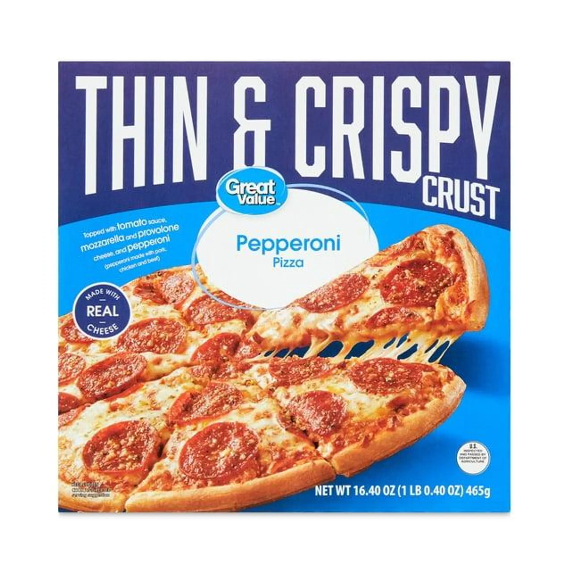 Great Value Thin Crust Pepperoni Frozen Pizza, 16.4 oz (Frozen)