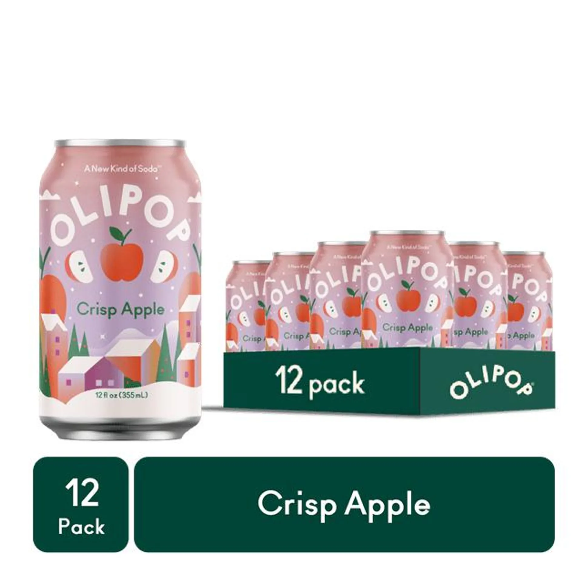 OLIPOP Crisp Apple, A New Kind of Soda, 12 fl oz (12 pack)