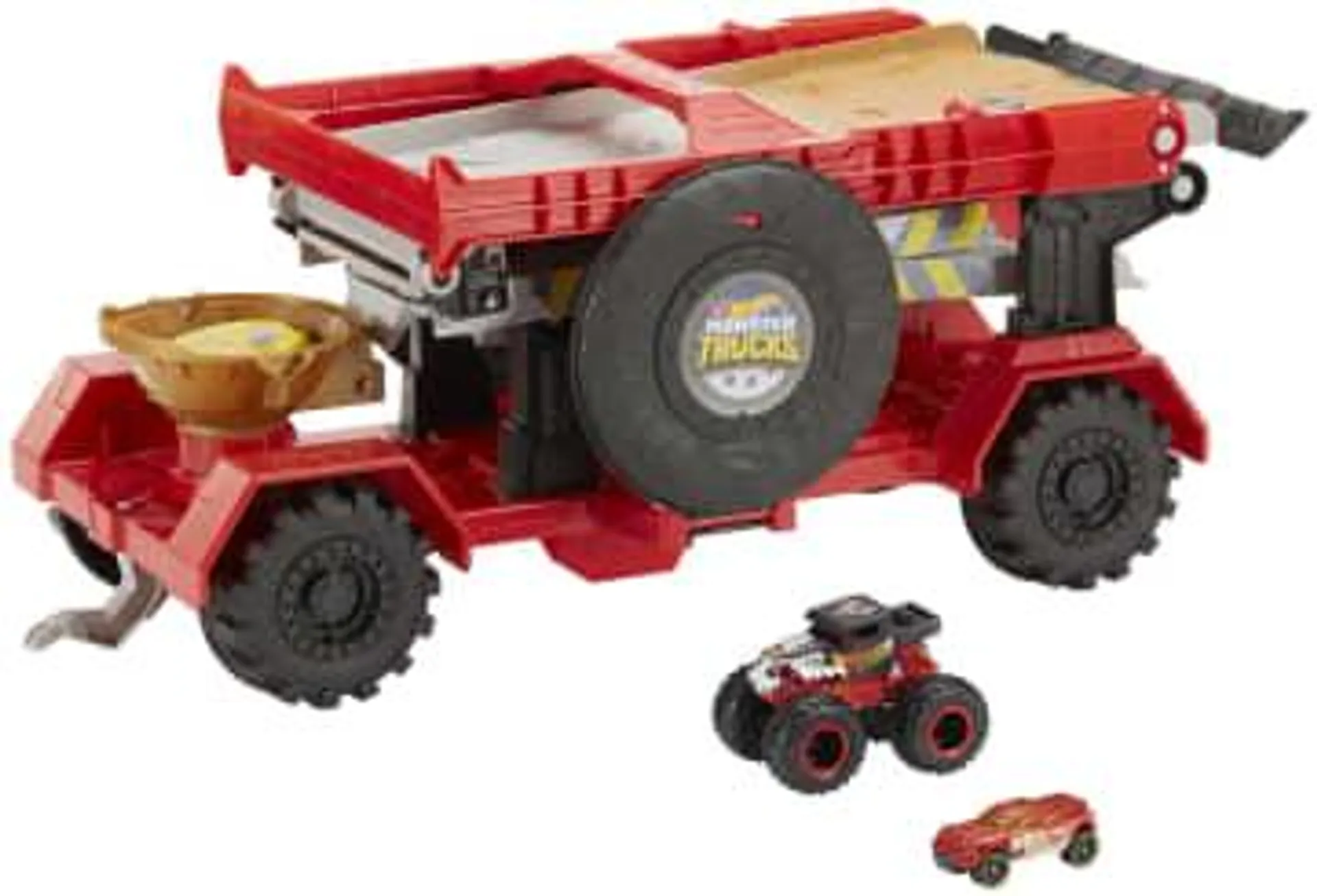 Hot Wheels Monster Trucks, Transporter And Track With 1:64 Scale Toy Truck