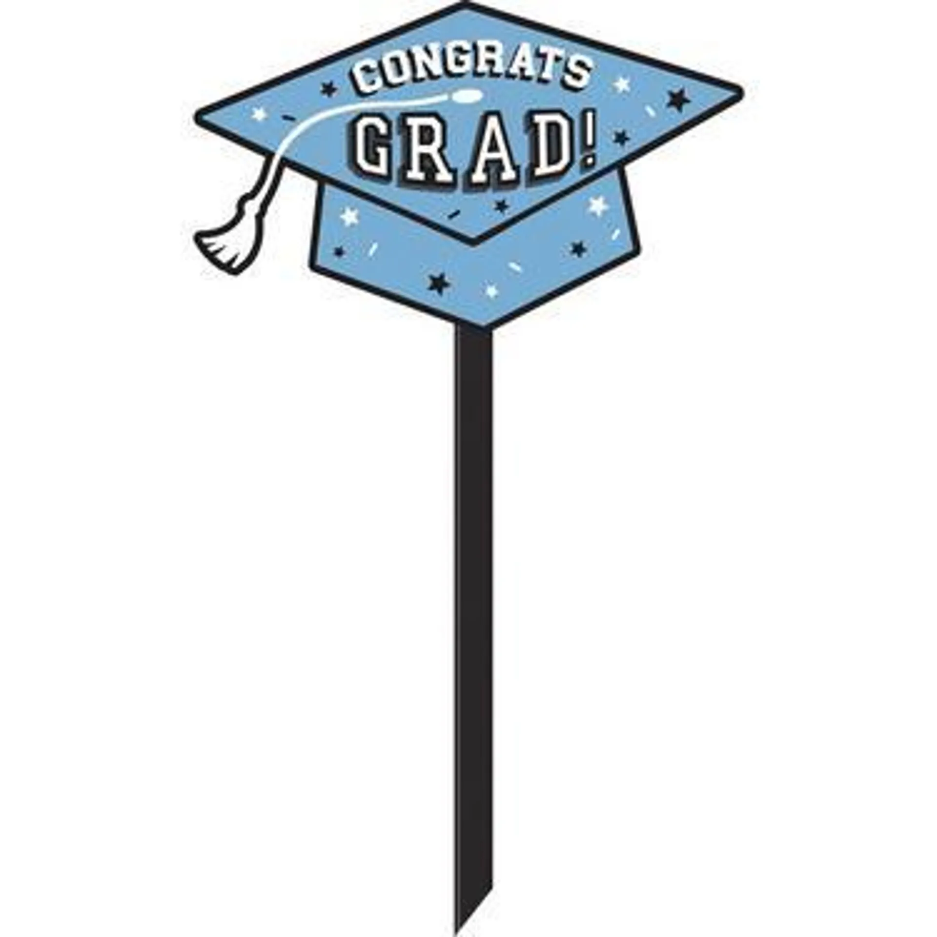 Powder Blue Congrats Grad Cap Plastic Yard Stake, 13.5in x 20.5in