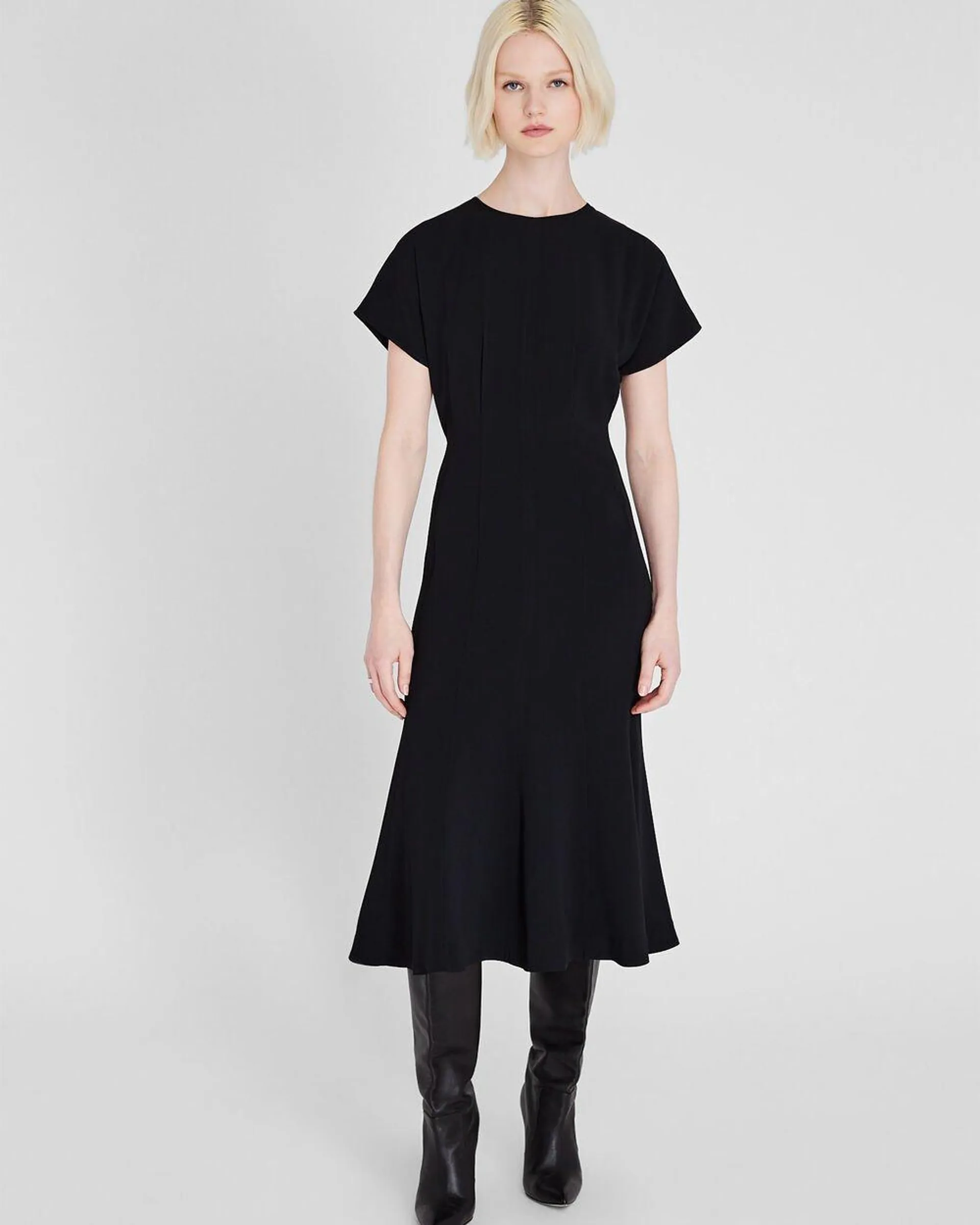 Crewneck Crepe Midi Dress