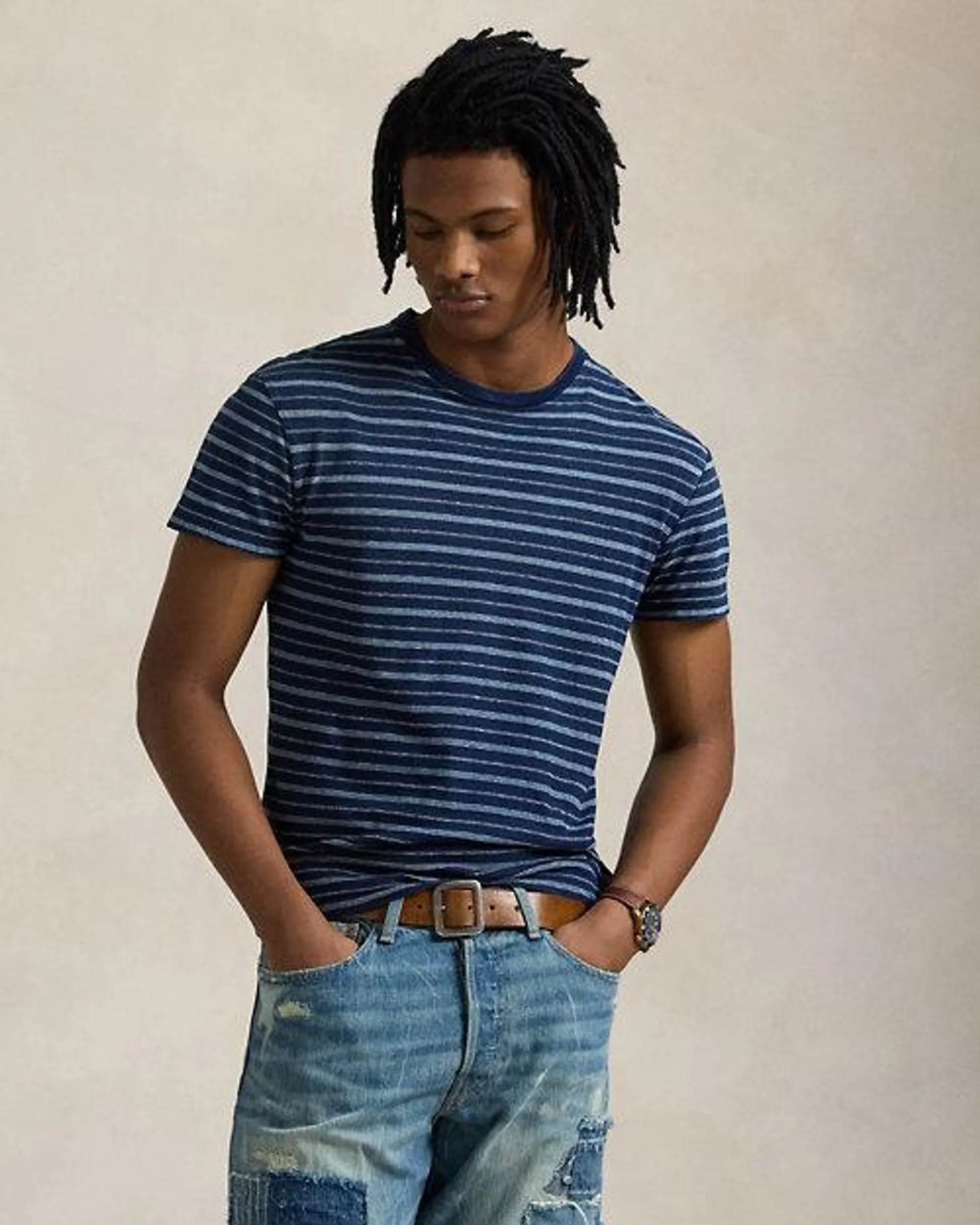 Classic Fit Striped Cotton-Linen T-Shirt