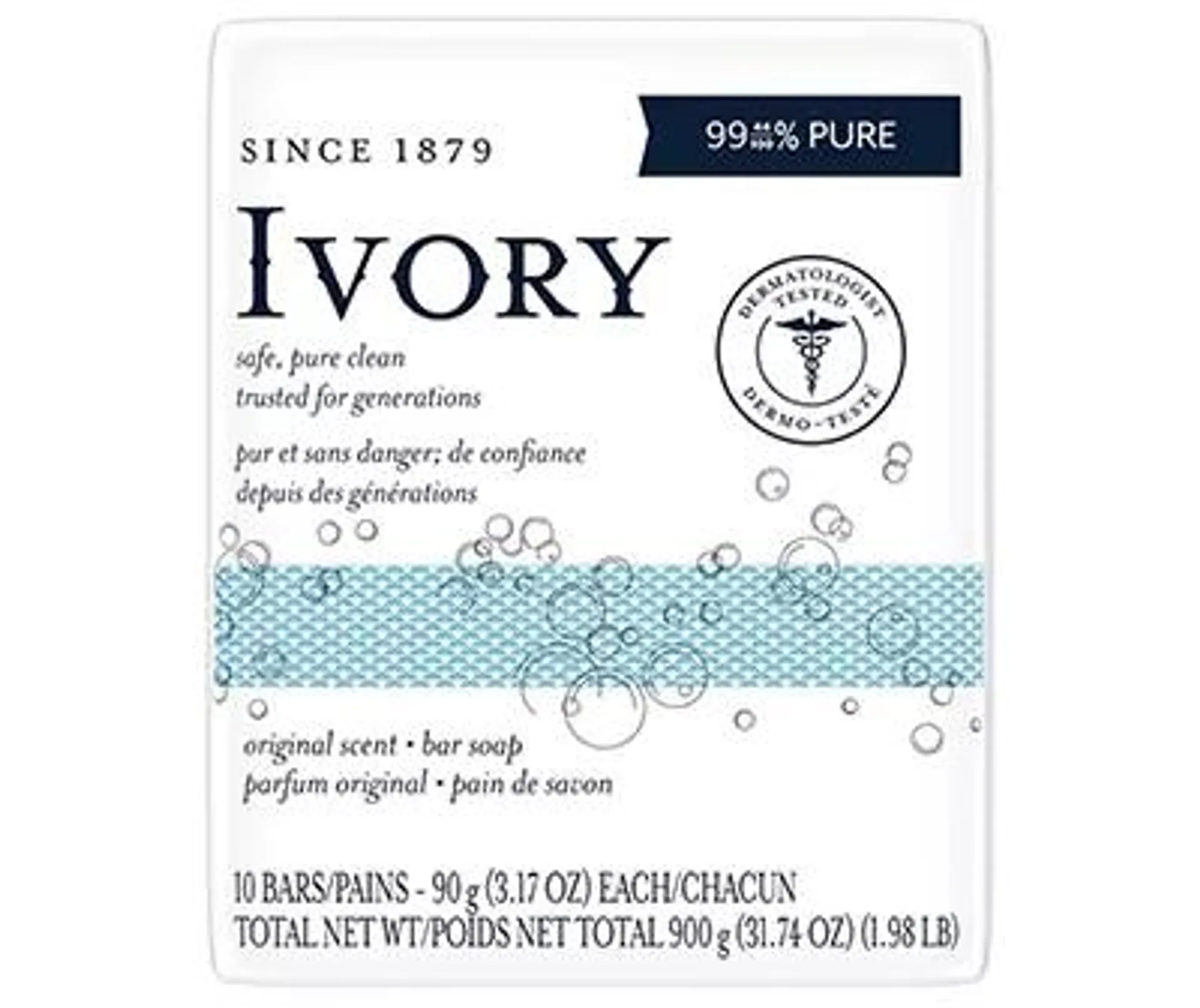 Ivory Original Scent Bar Soap 10 bars 90 g Wrapper 10 ea Pack