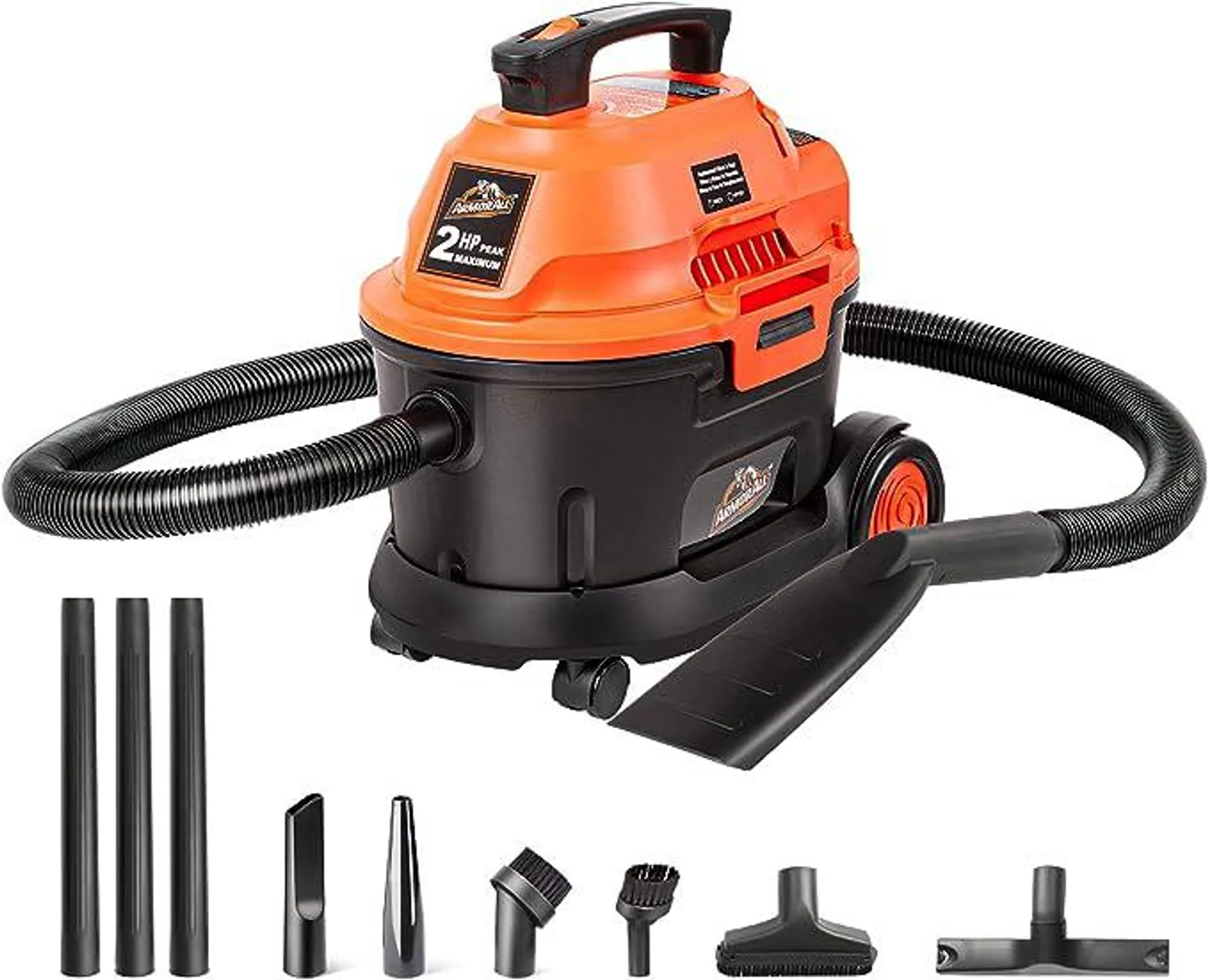 Armor All AA255W 2.5 Gallon 2 Peak HP Utility Wet/Dry Car and Shop Vac, 2.5-Gallon, Orange